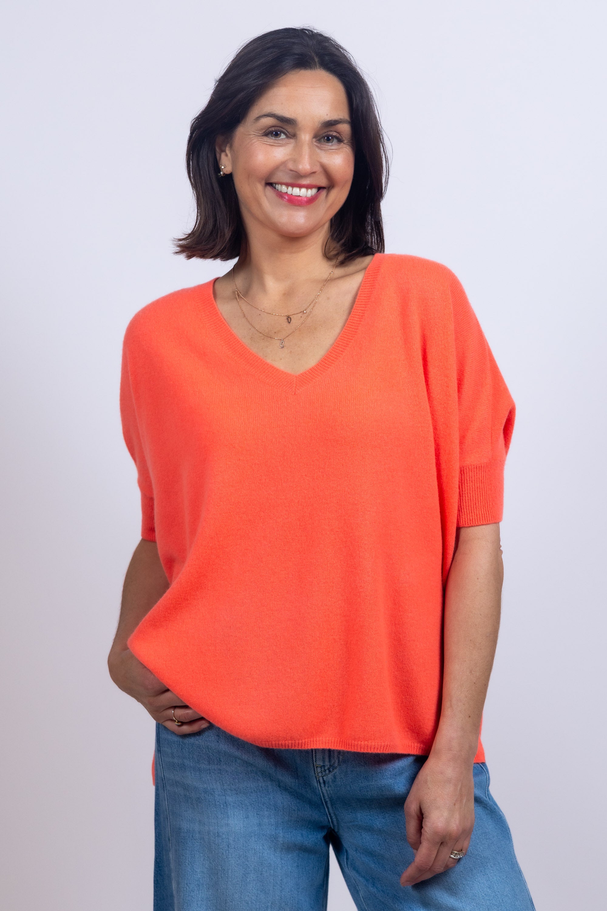 Trui met V-hals - Koraalroze