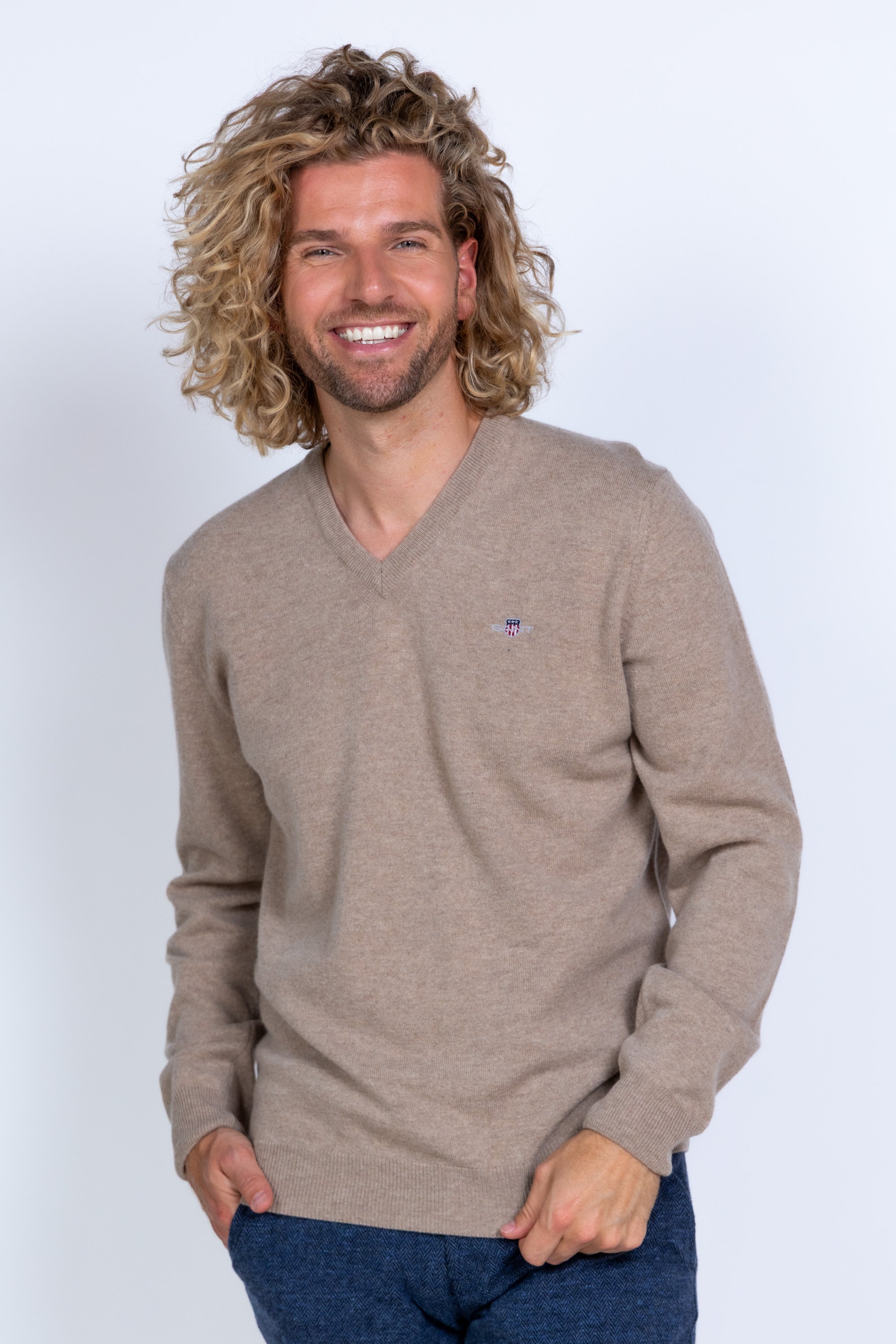Trui met V-hals - Beige