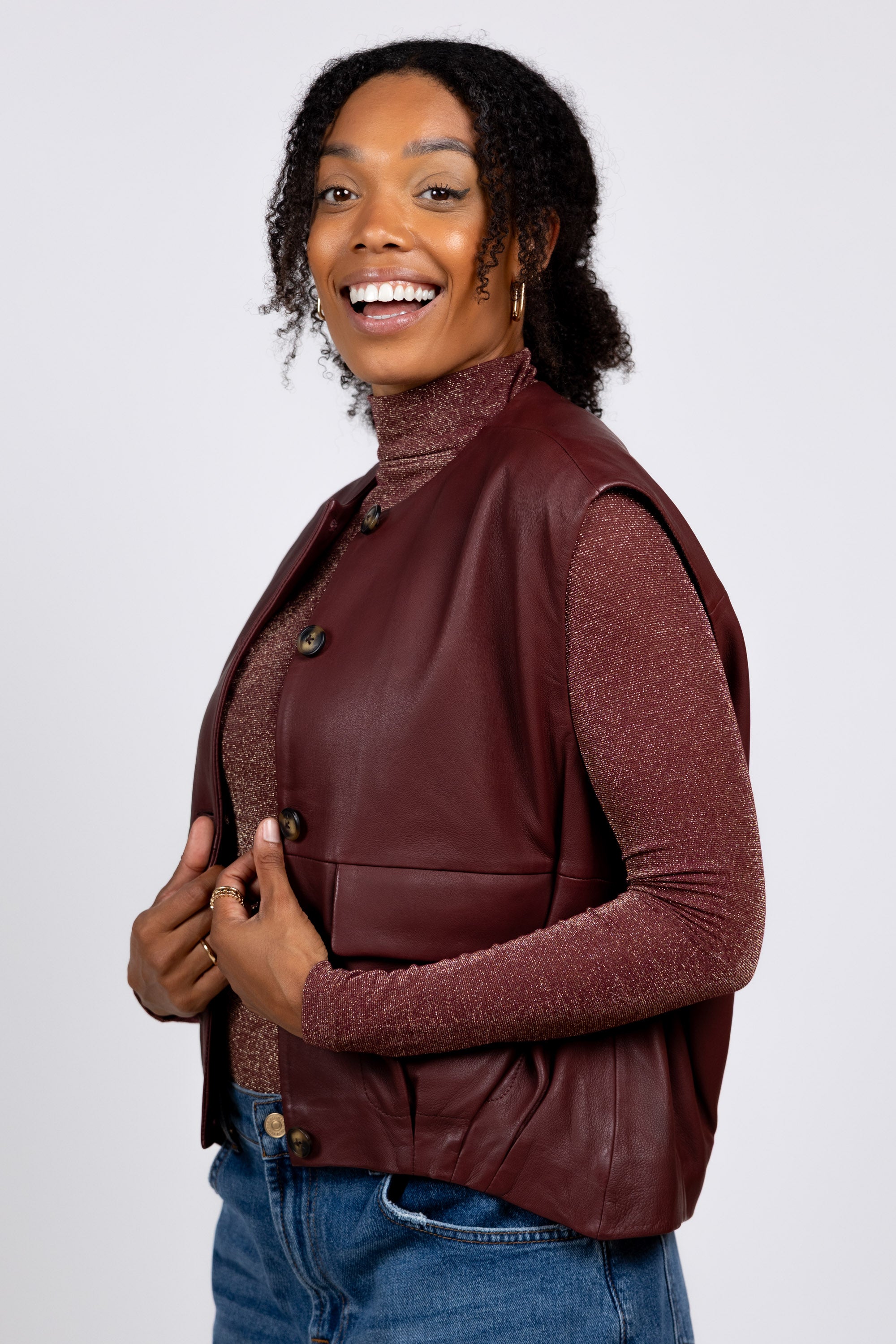 Leer gilet - Donkerbordeaux