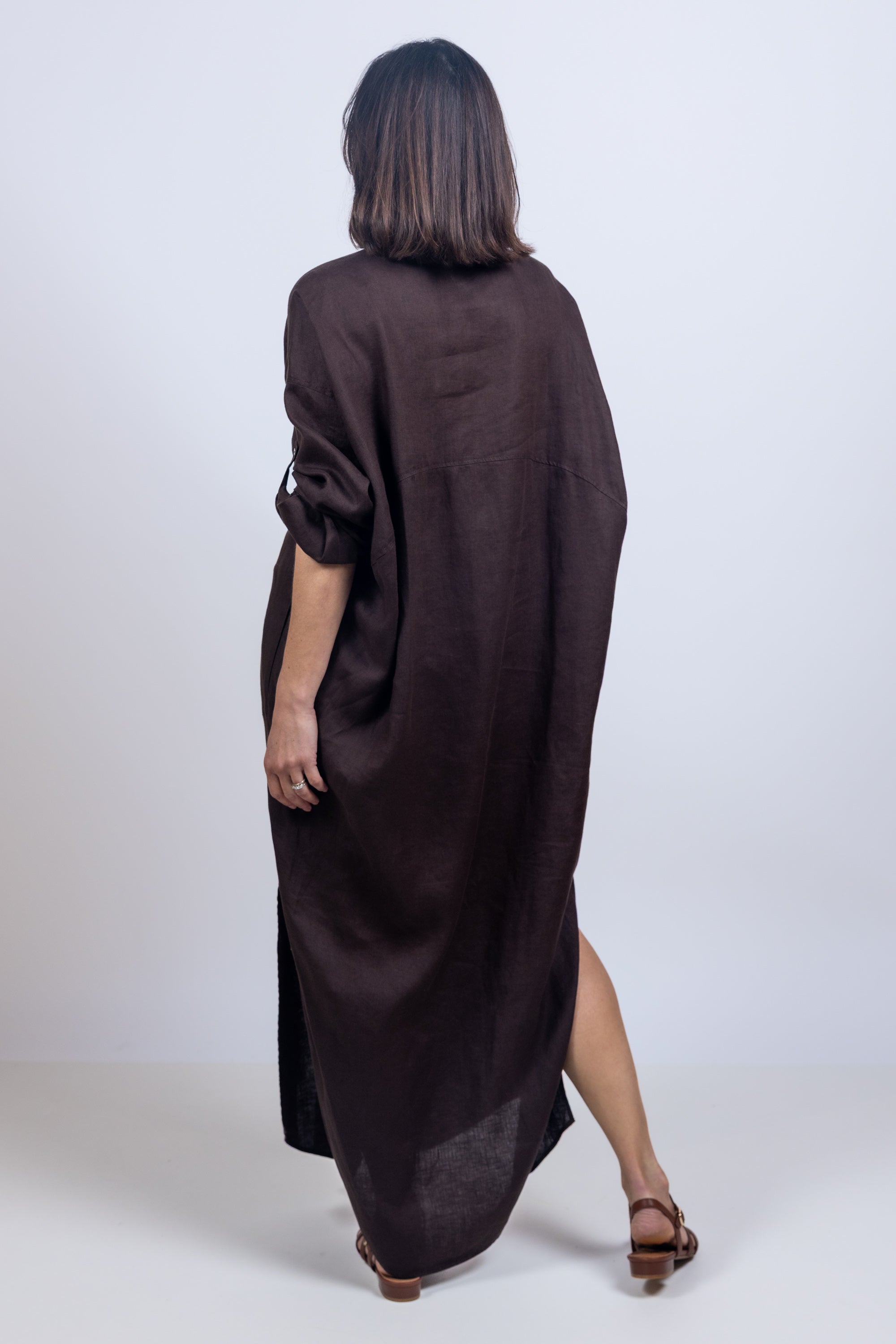 Maxi jurk met knopen - Bruin