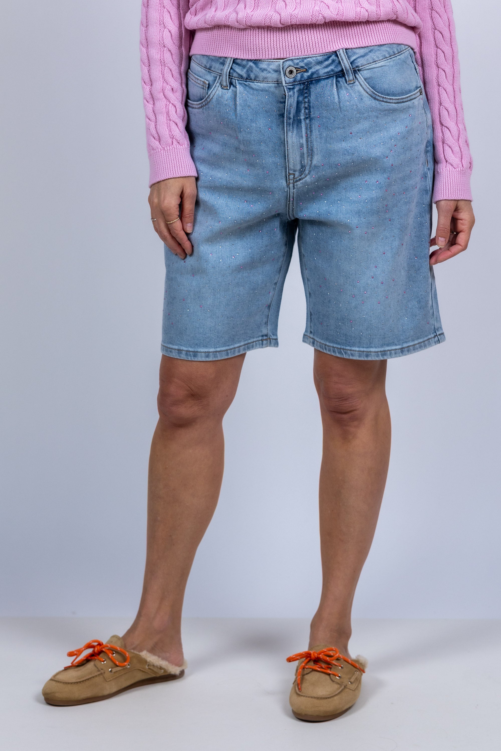 Denim jort met studs - Licht jeans