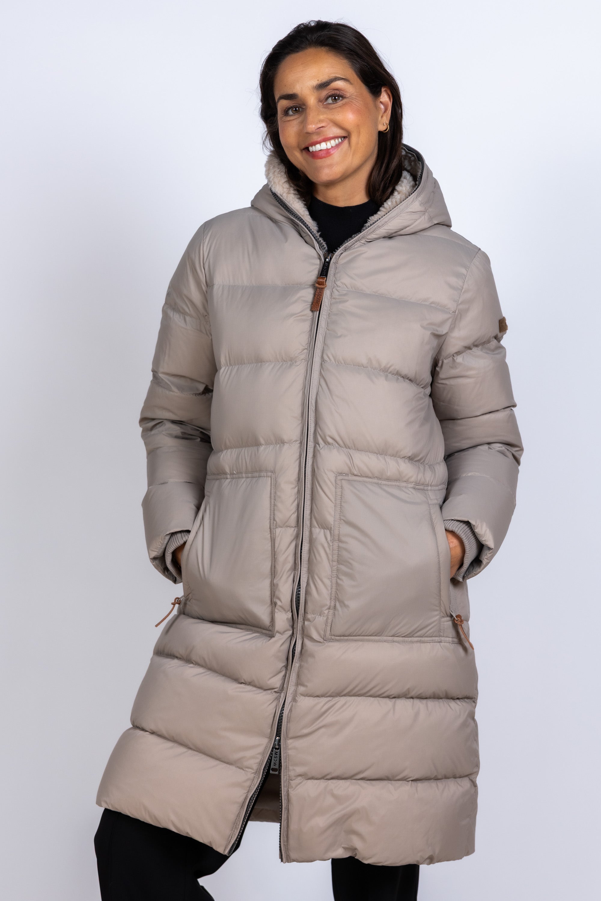 Gewatteerde jas met capuchon - Licht taupe