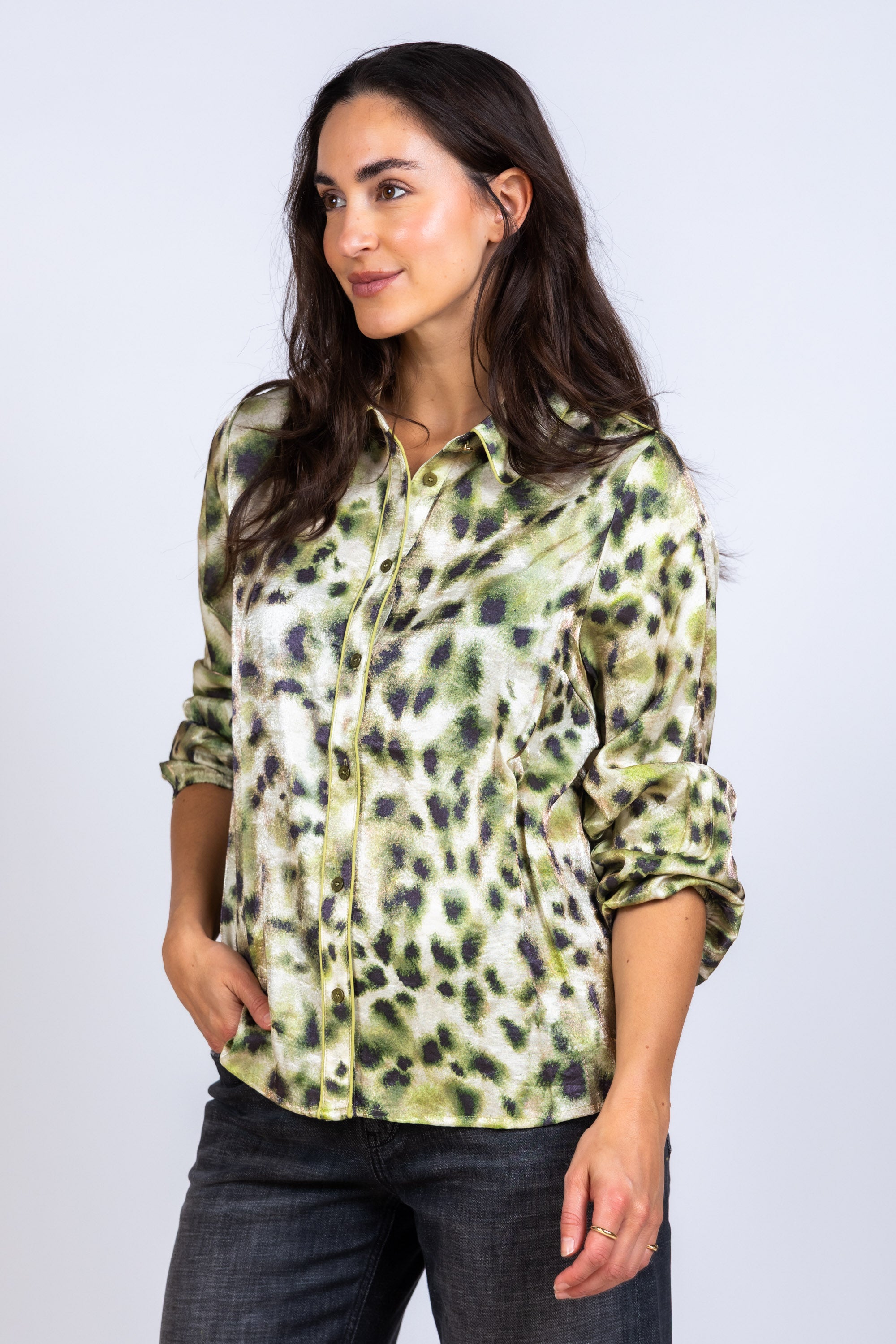 Blouse met knopen - Olijfgroen