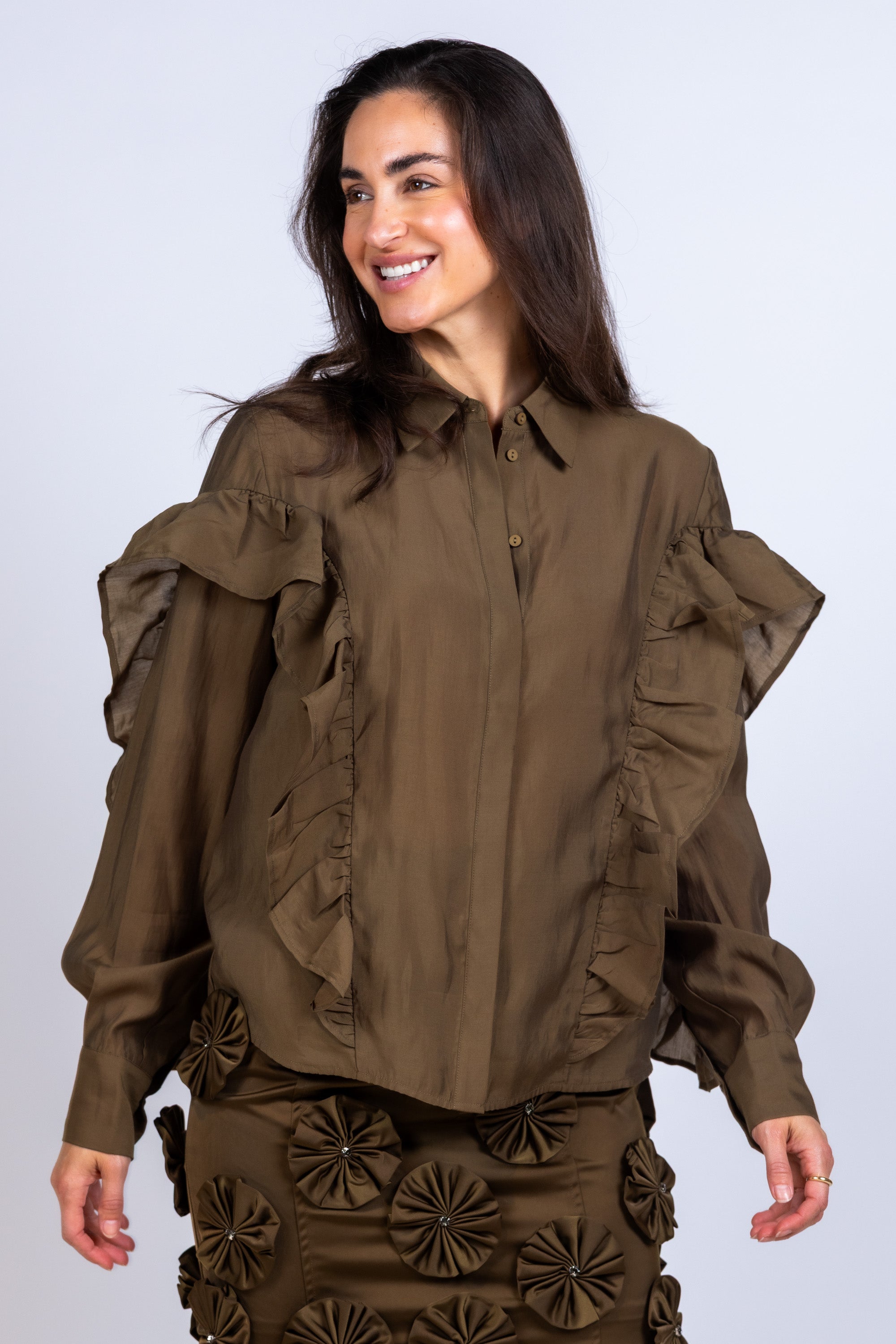 Blouse met ruches - Olijfgroen