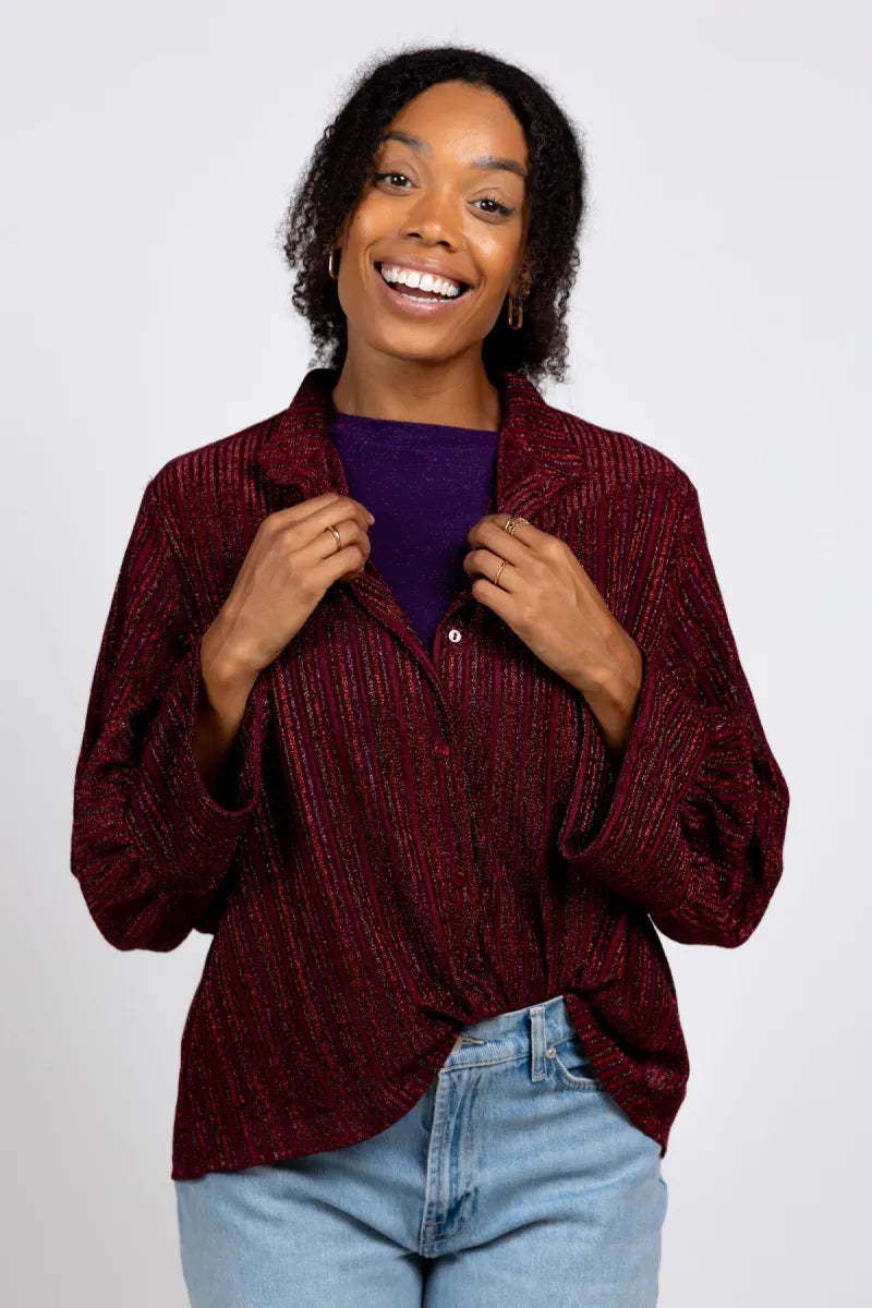 MOMONI Gestreepte blouse - Donkerbordeaux