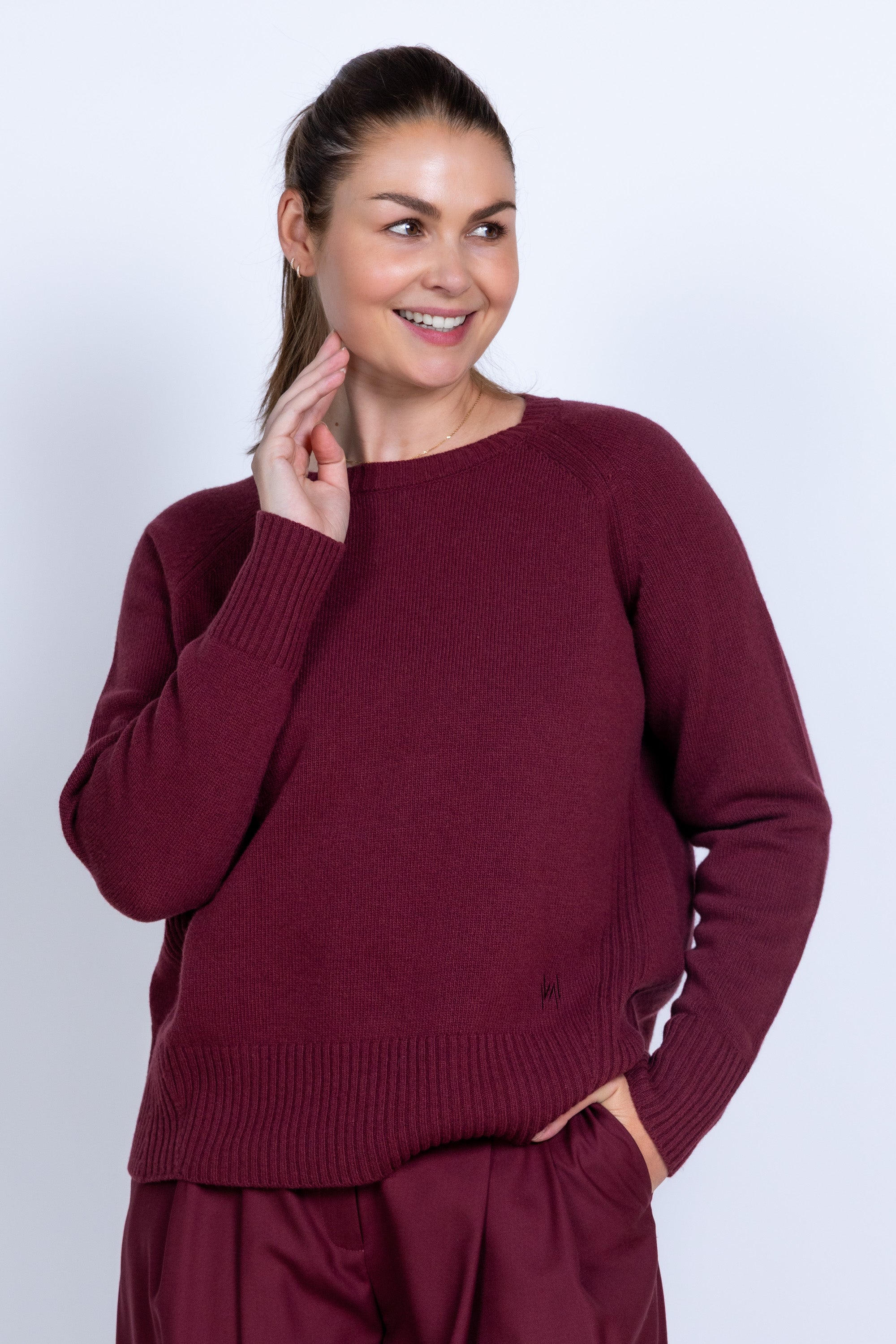 Trui met ronde hals - Donkerbordeaux
