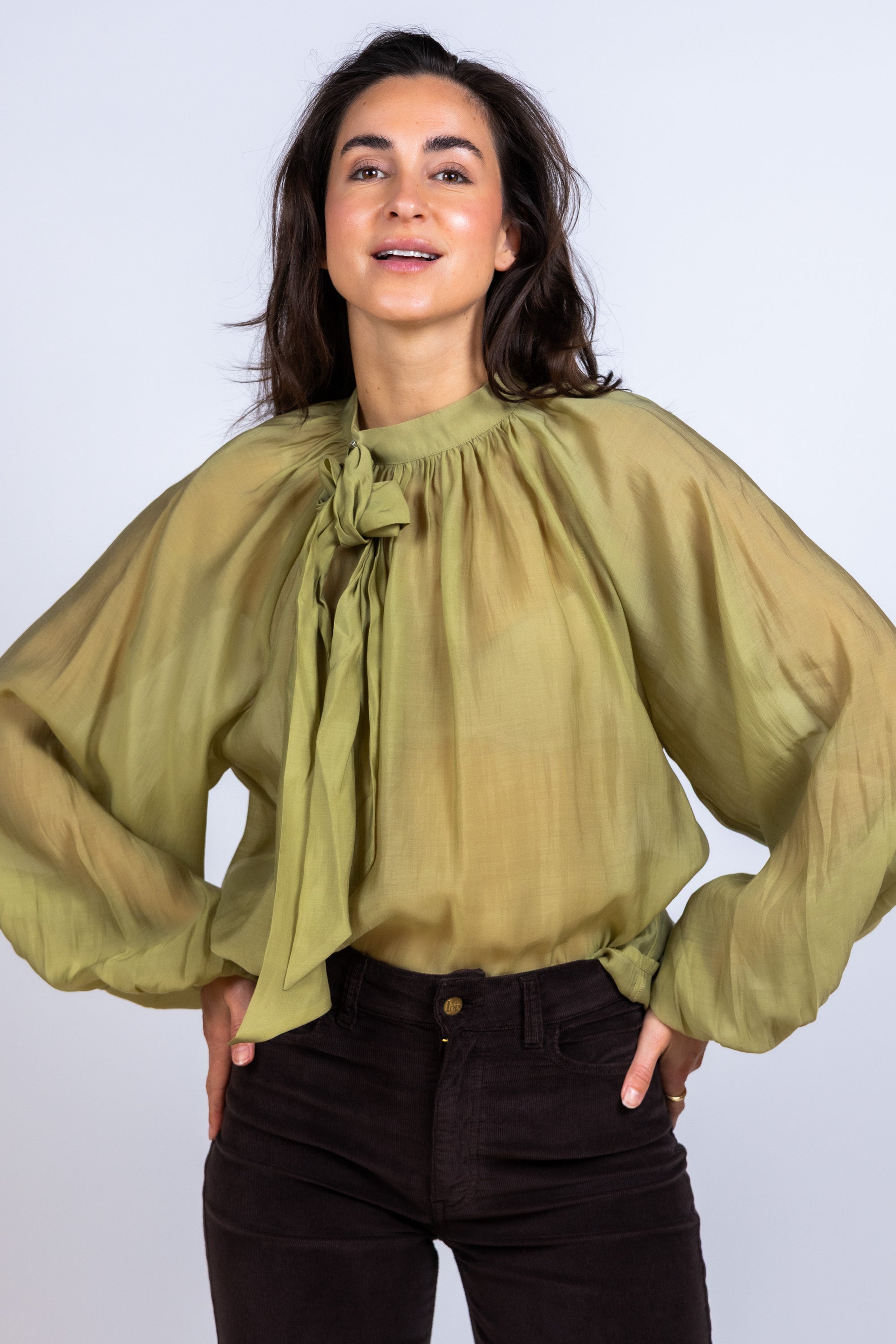 Blouse met strik - Khaki