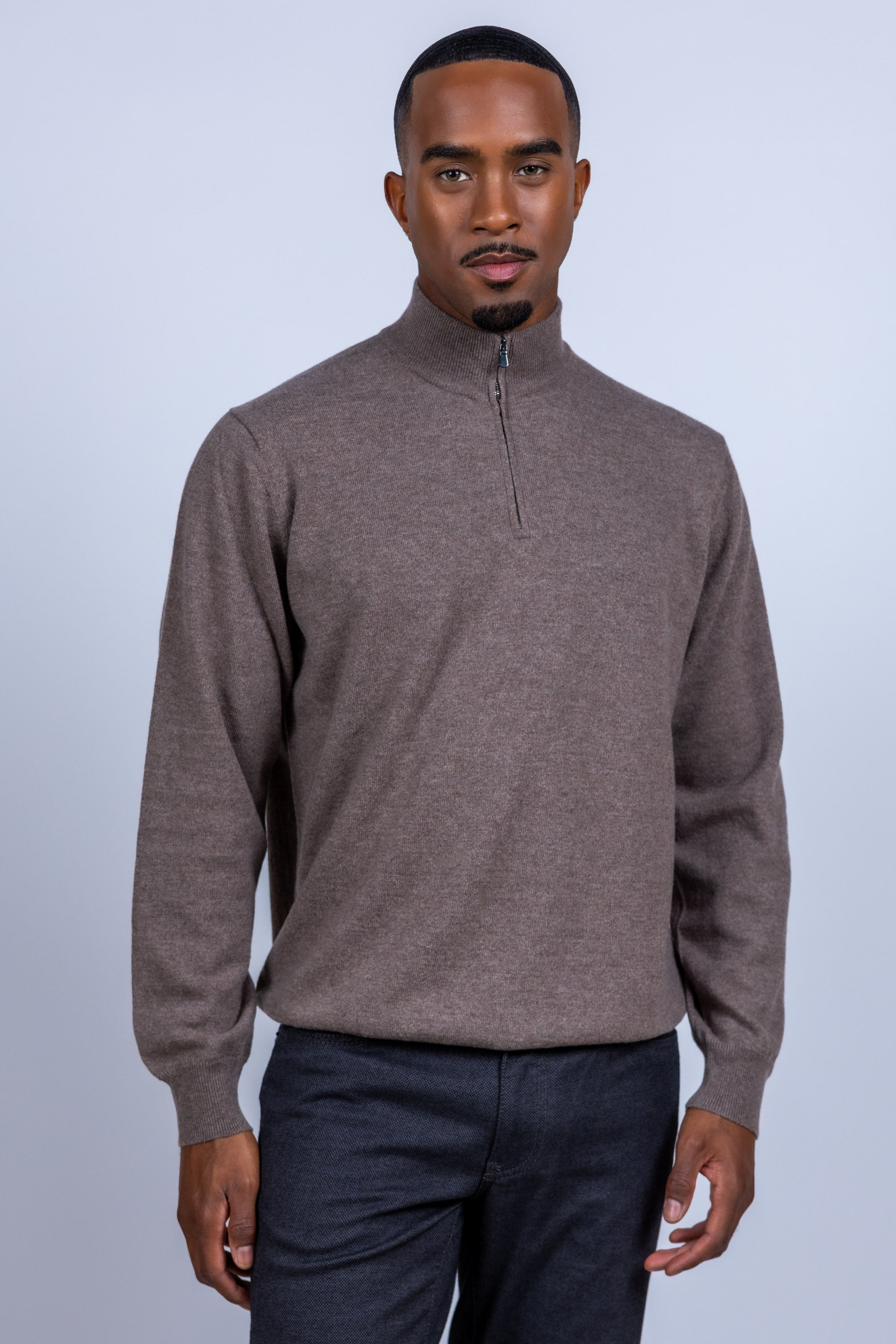 Trui met halve rits - Taupe