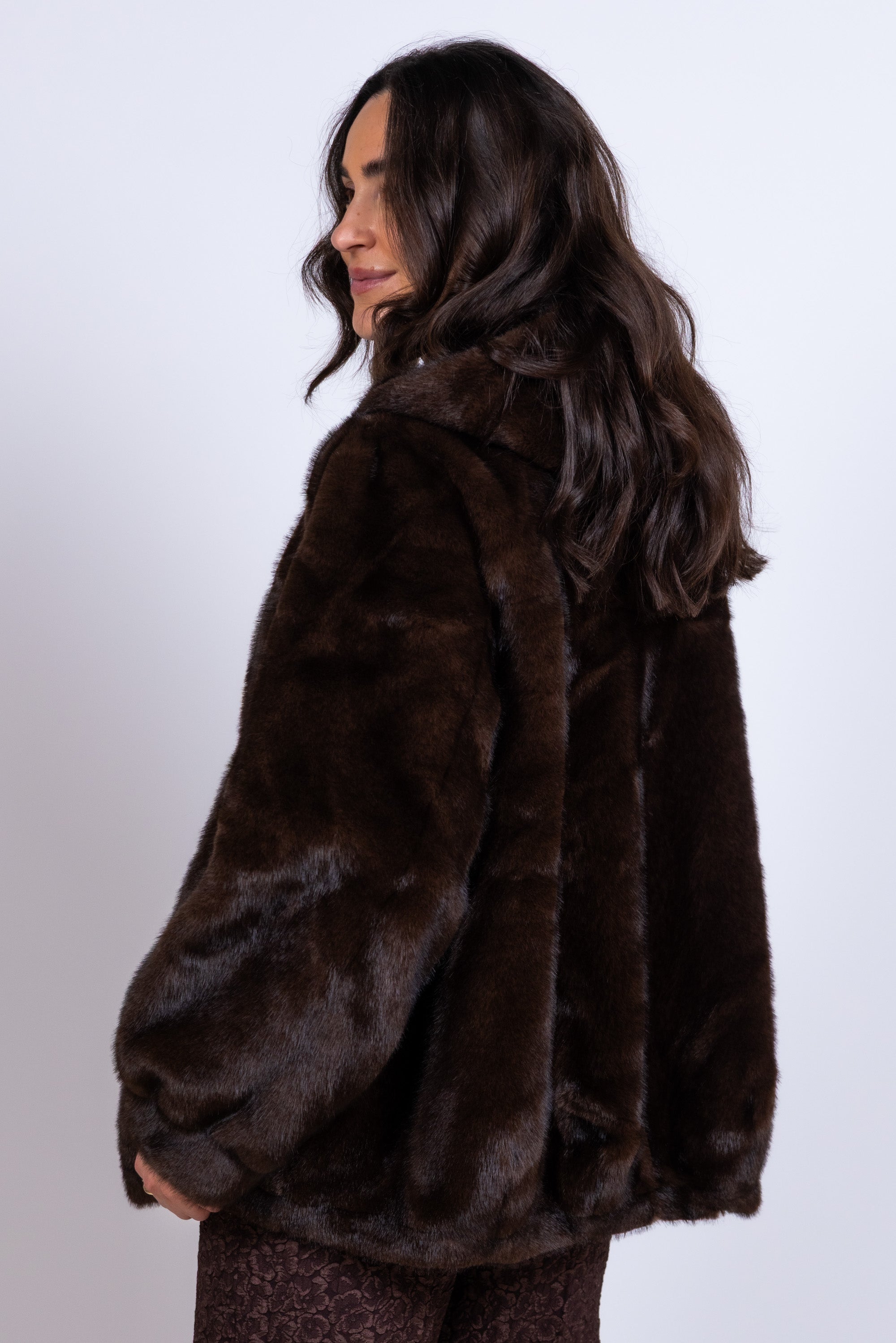 Bontjas met capuchon - Bruin