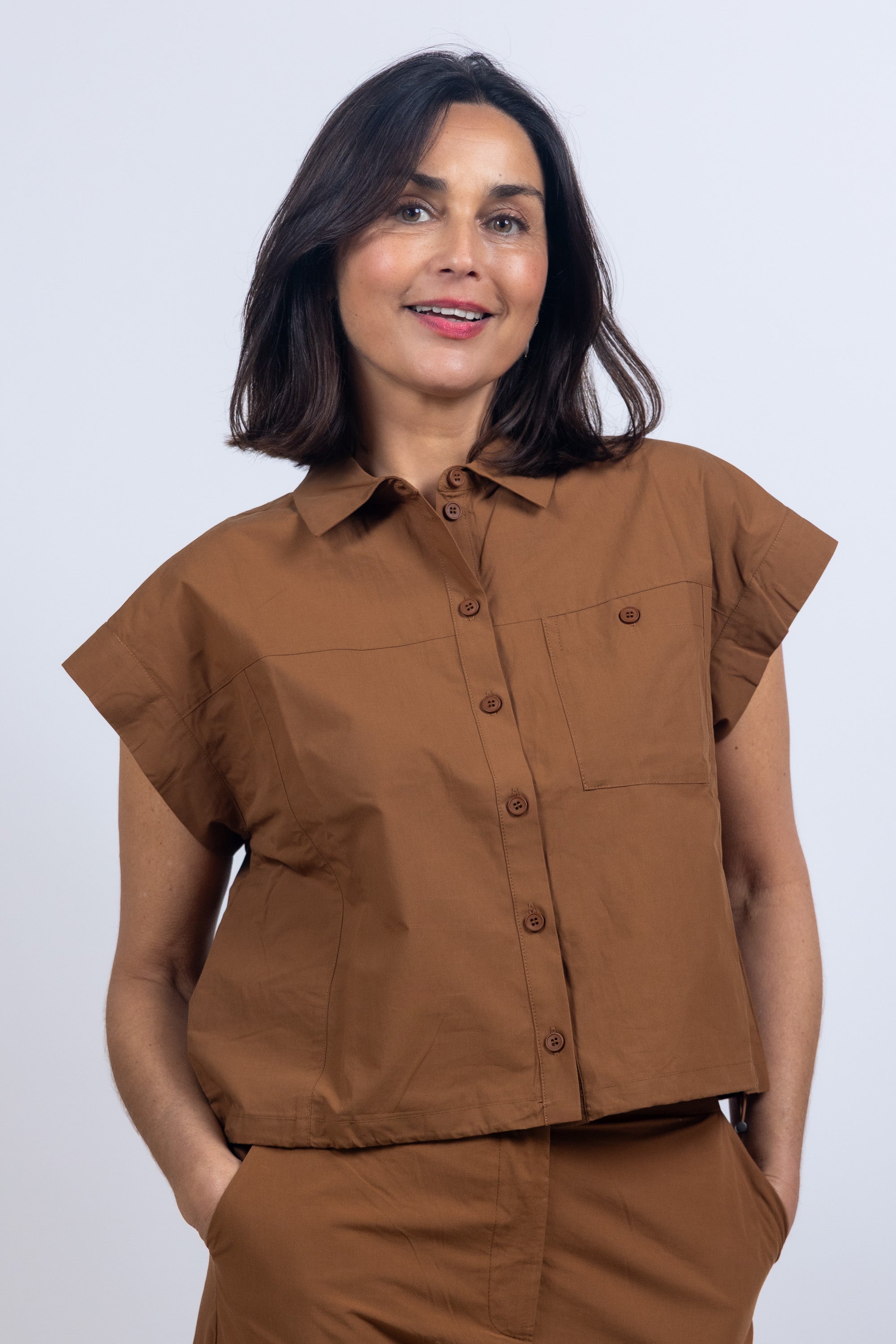 Blouse met knopen - Cognac