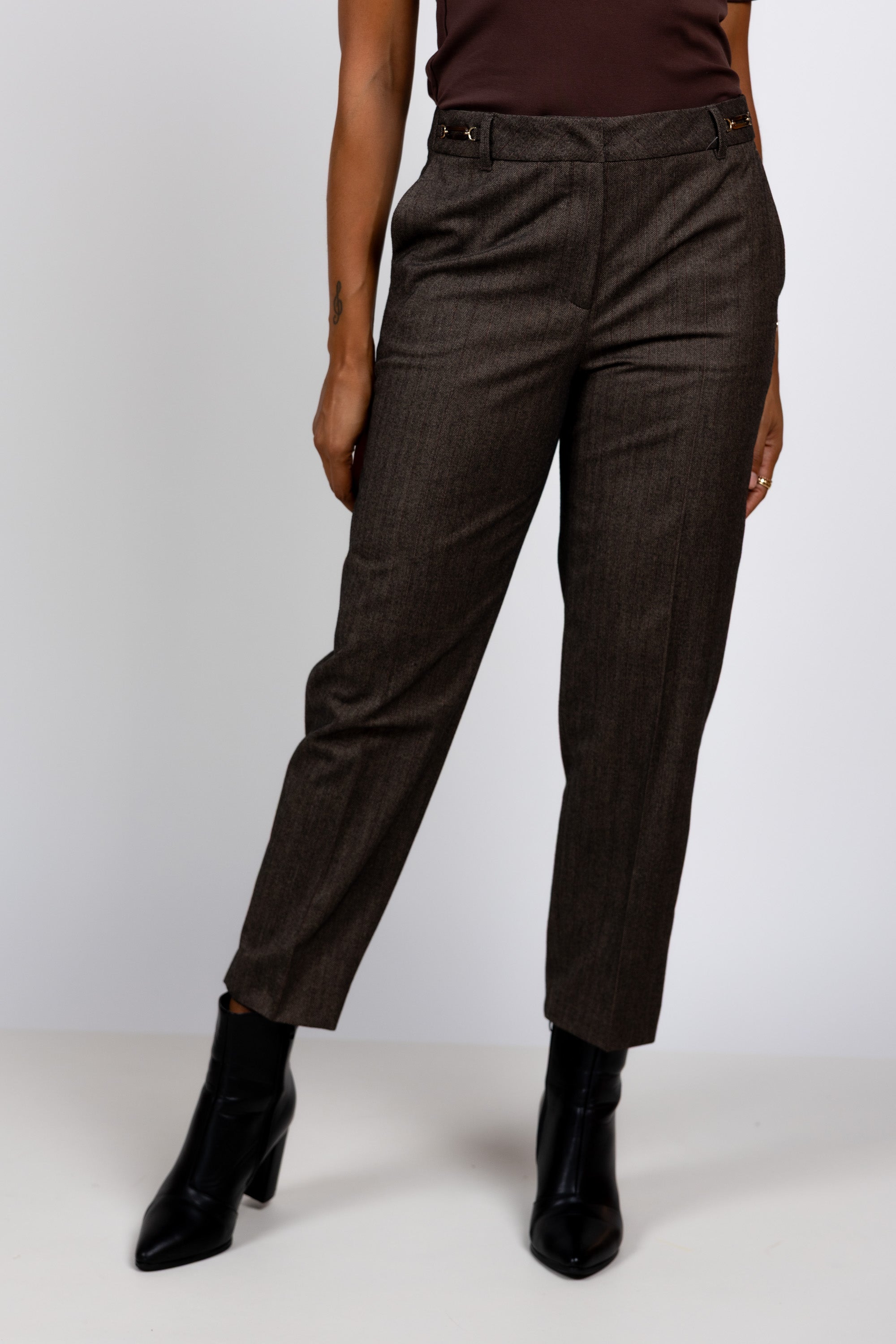 Pantalon met visgraat - Bruin