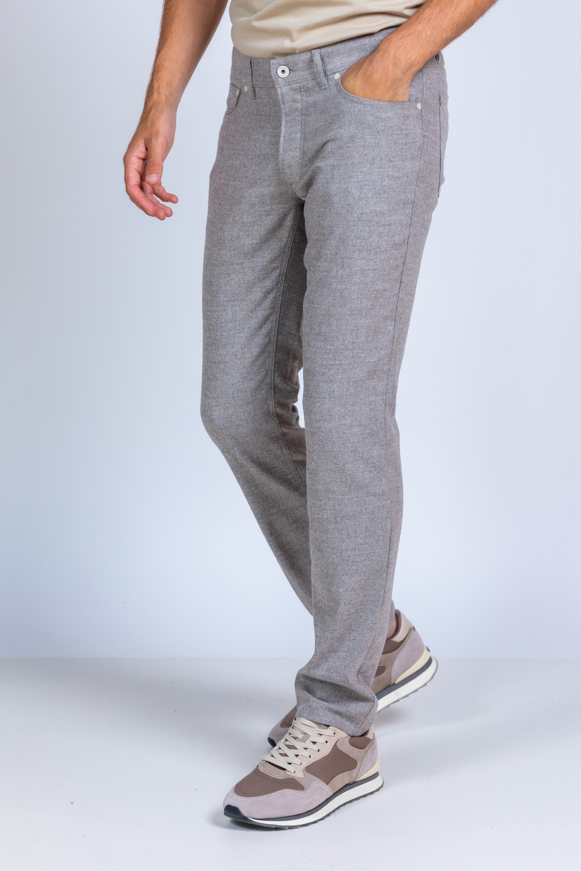 Broek met rits en knoop - Licht taupe