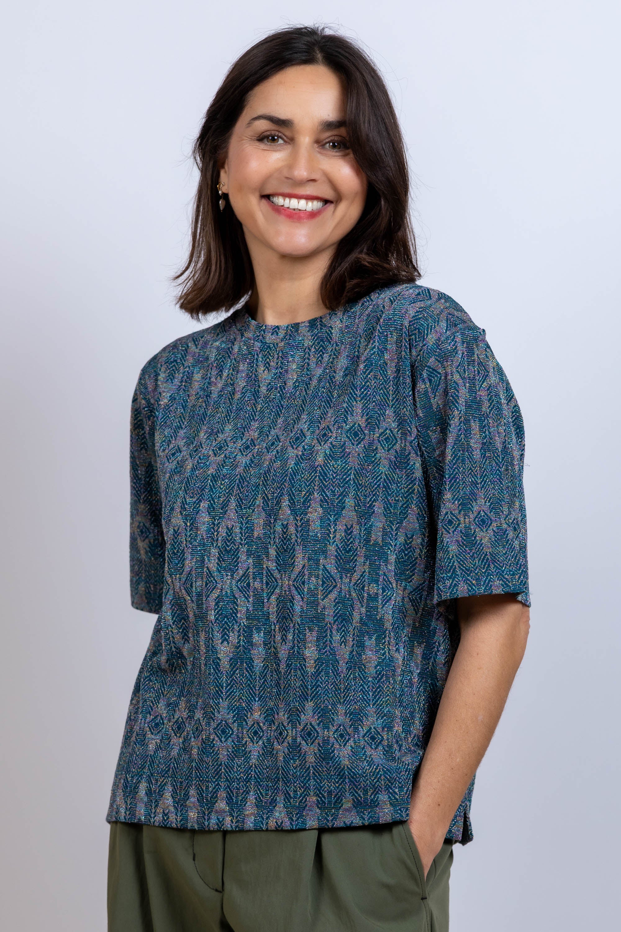 T-shirt met patroon - Petrol