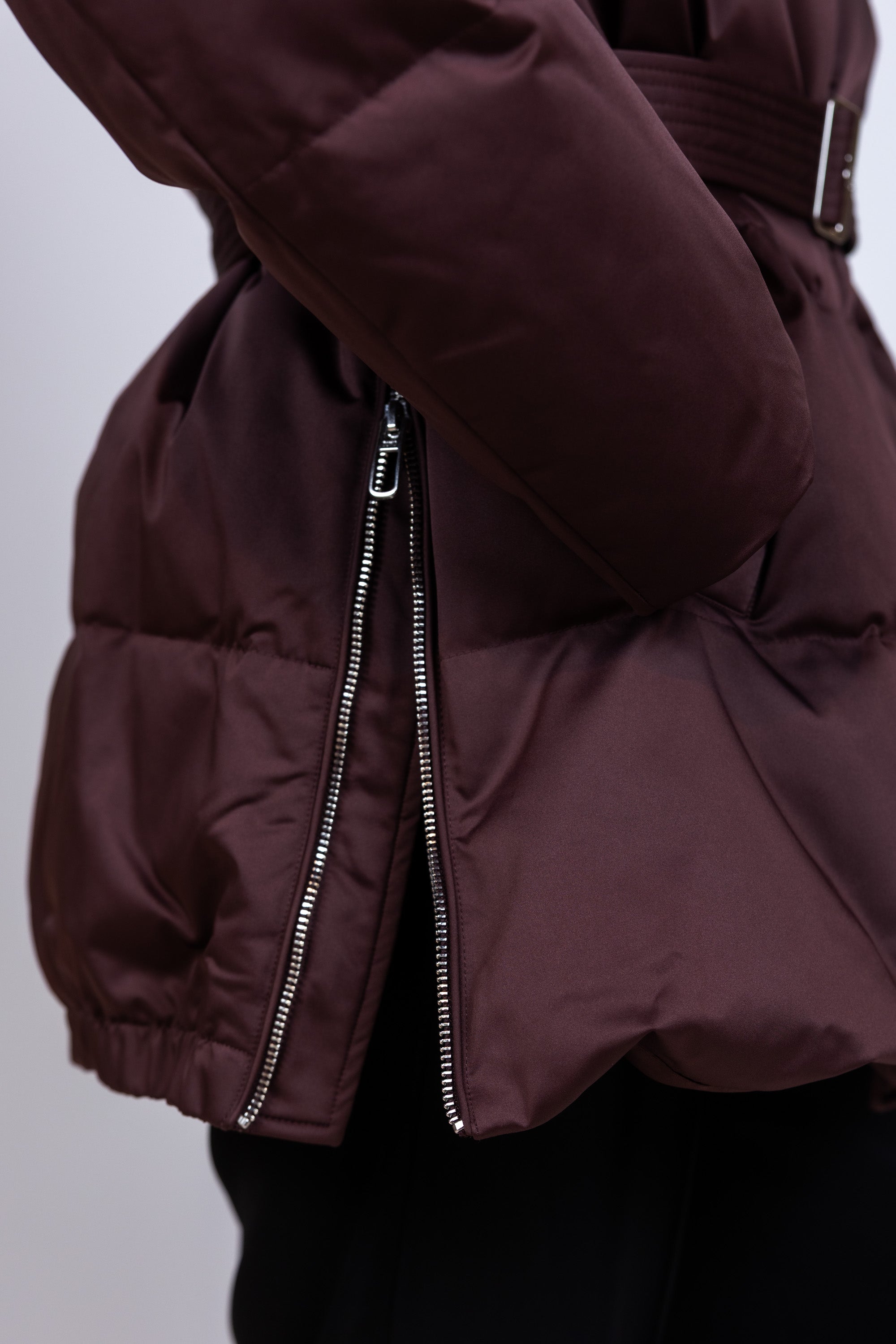 Gewatteerde jas met ceintuur - Burgundy