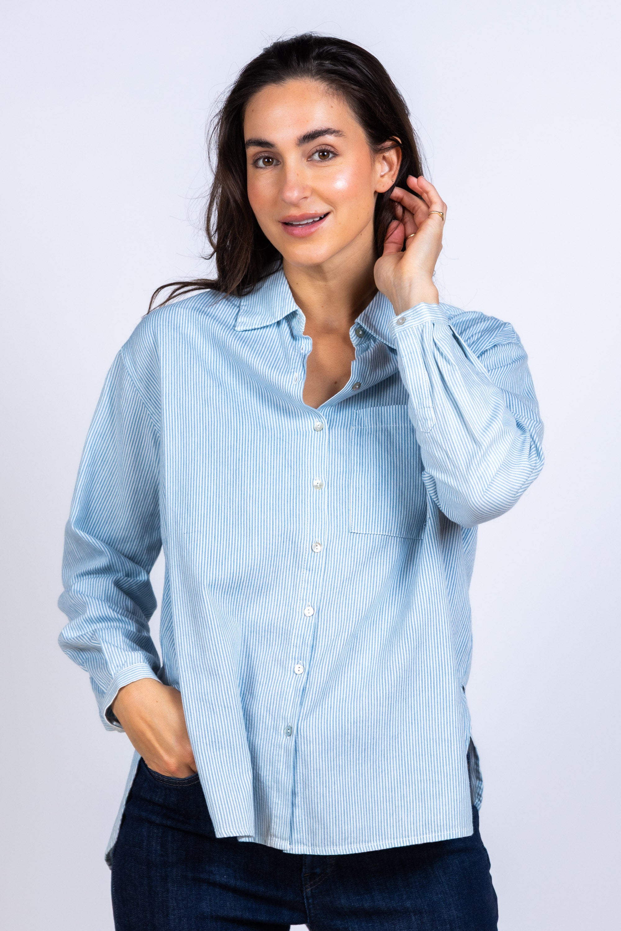 Gestreepte blouse - Bleu