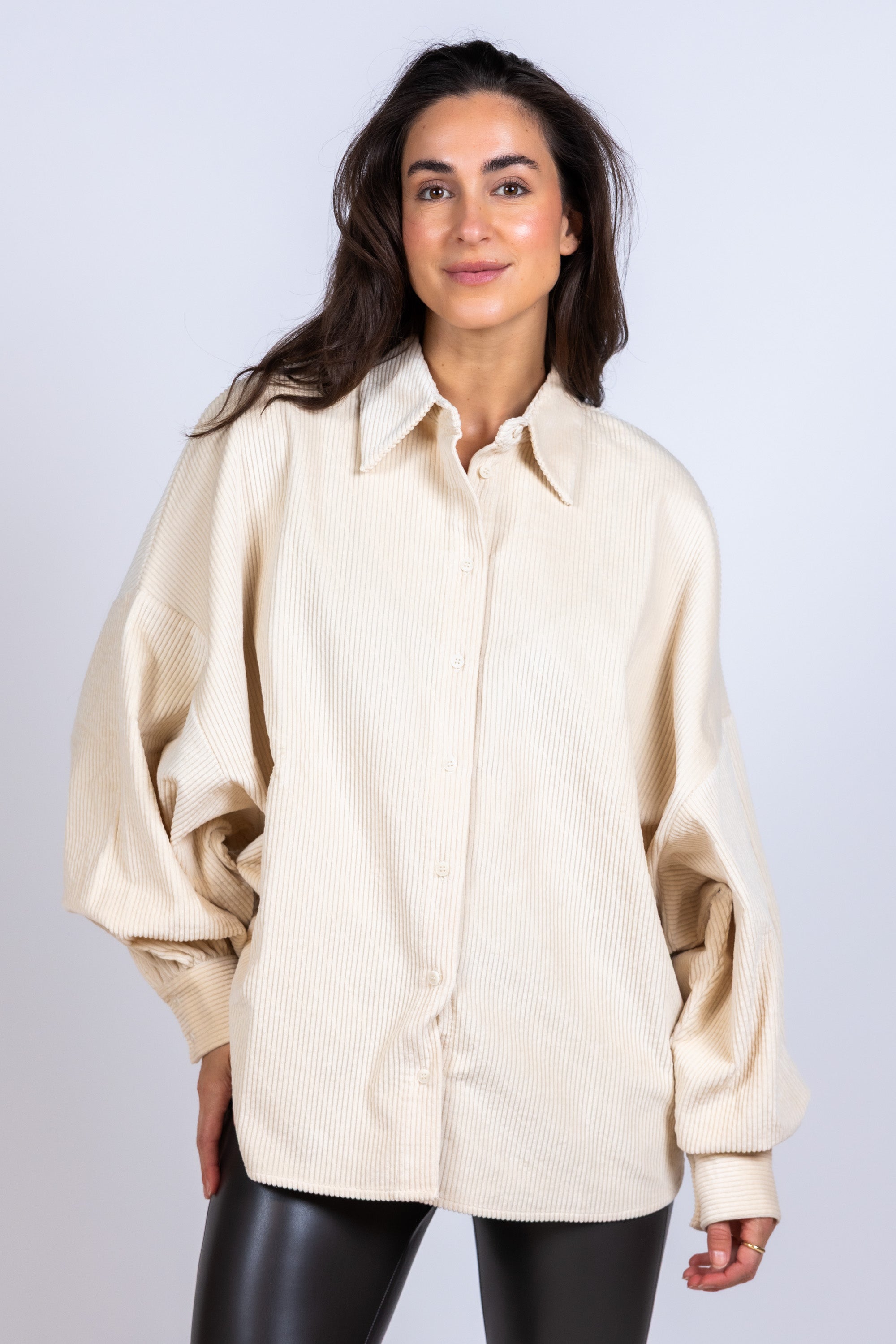 Shirt met ribstructuur - Ecru