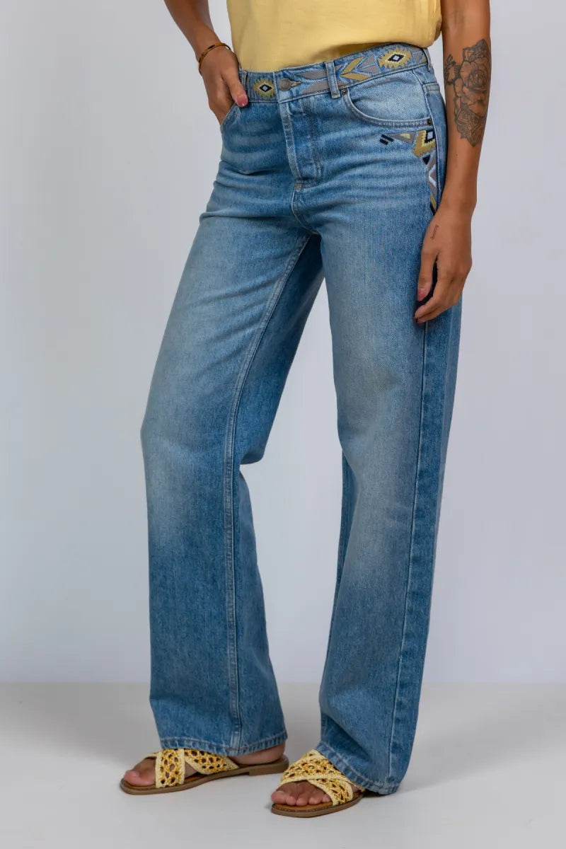 BA&SH BA&SH RIZIE Jeans met borduursel - Licht jeans