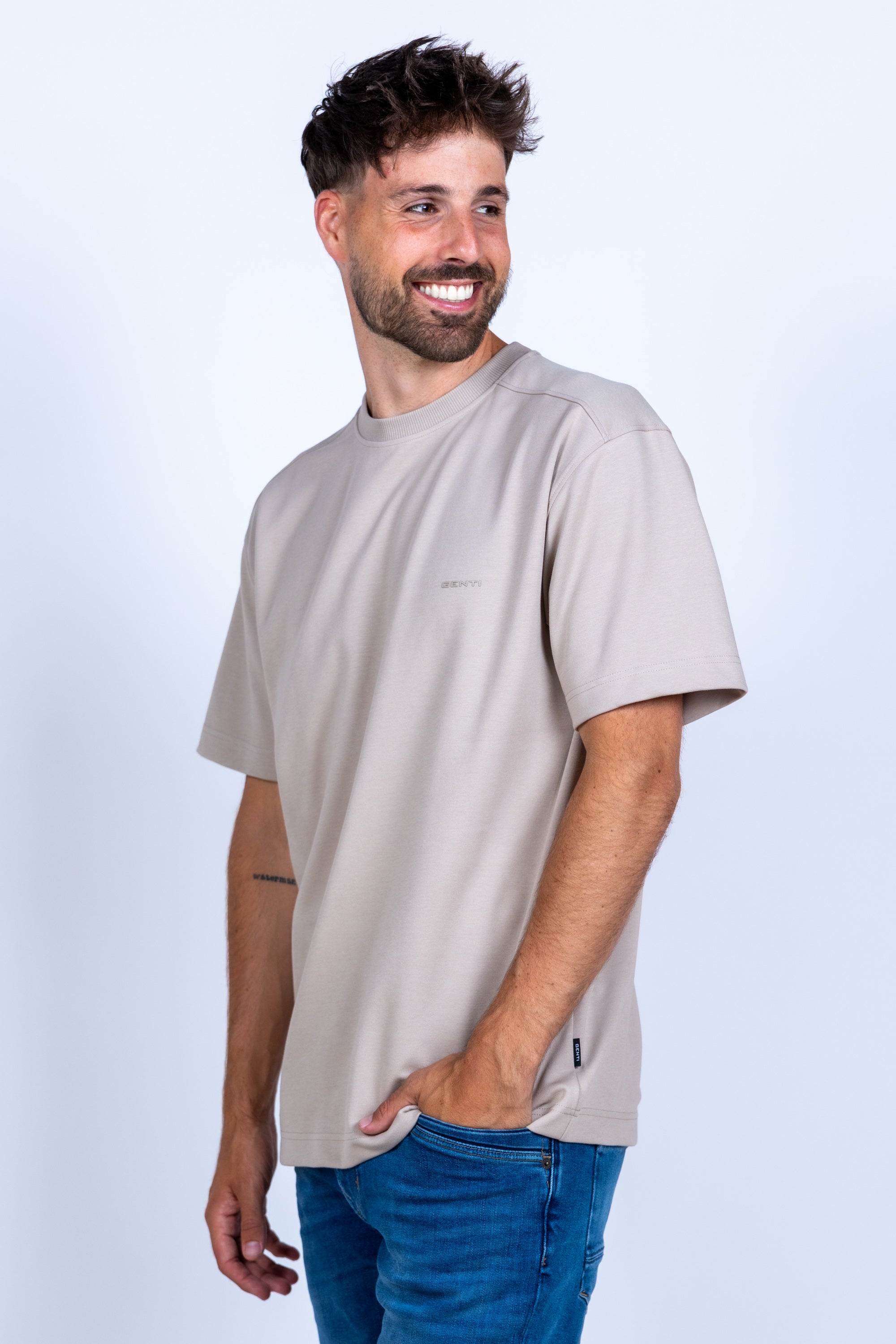 T-shirt met logo - Licht taupe