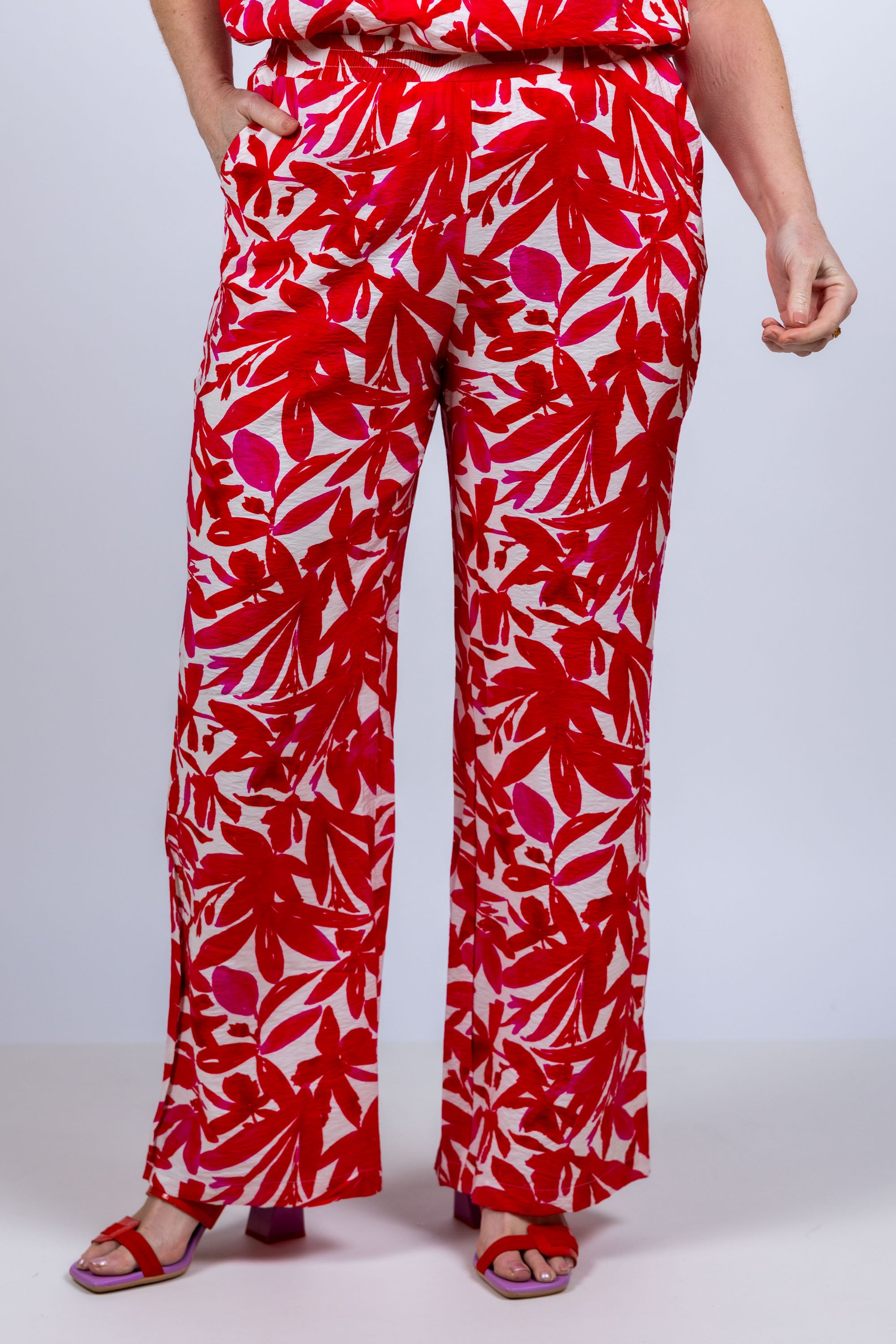 Wijde broek met print - Pink/cyclaam