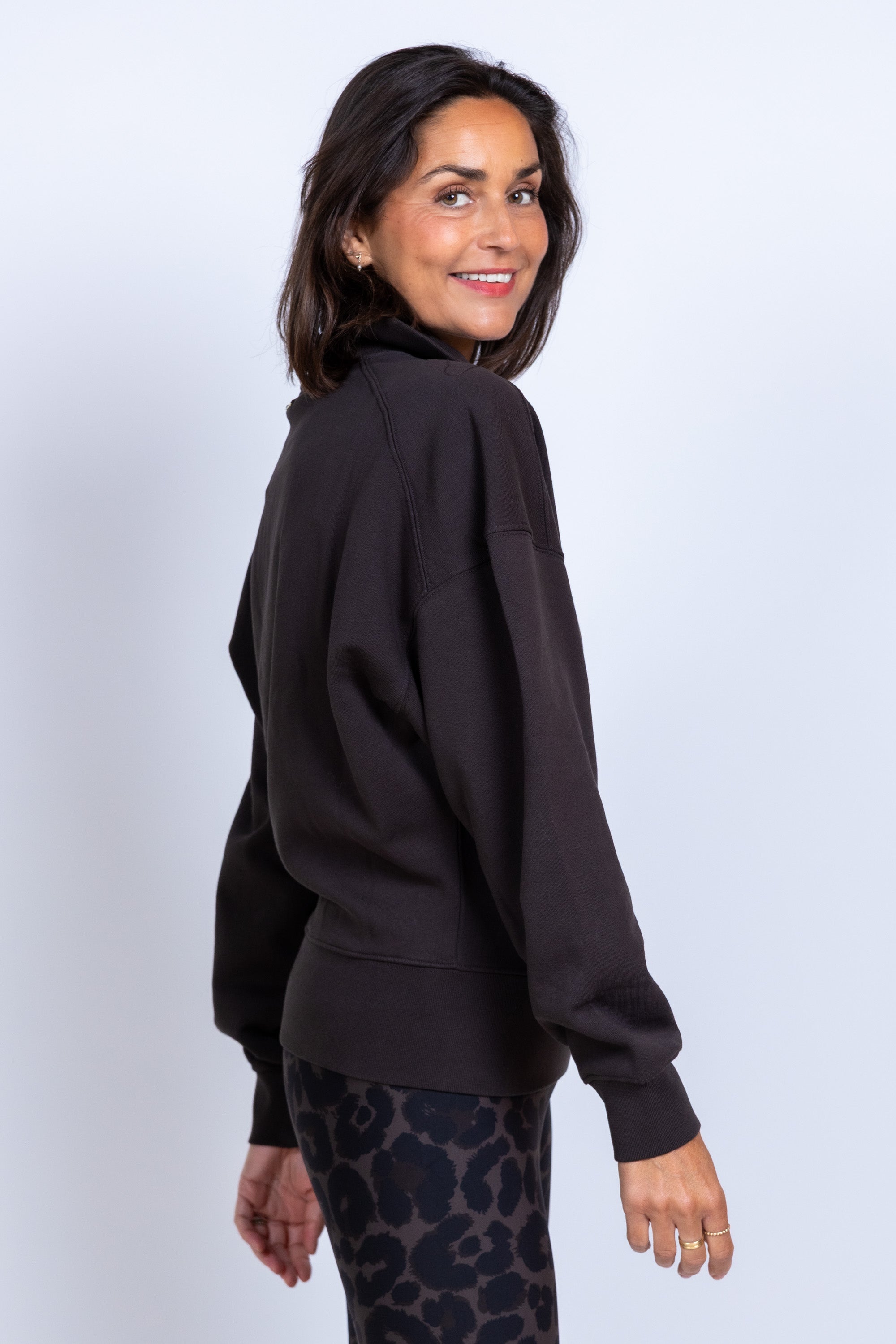Trui met halve rits - Khaki