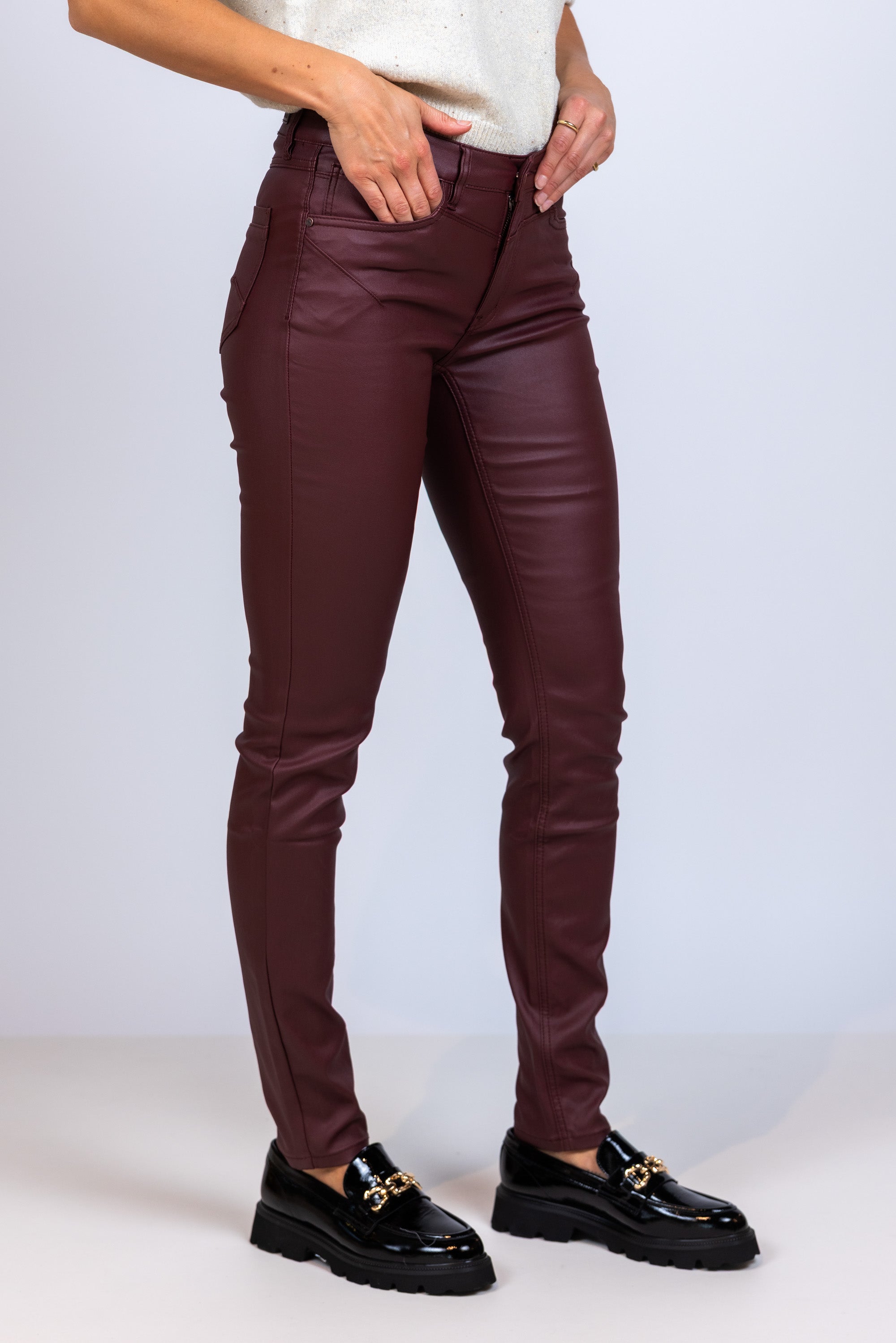 Broek met coating - Burgundy