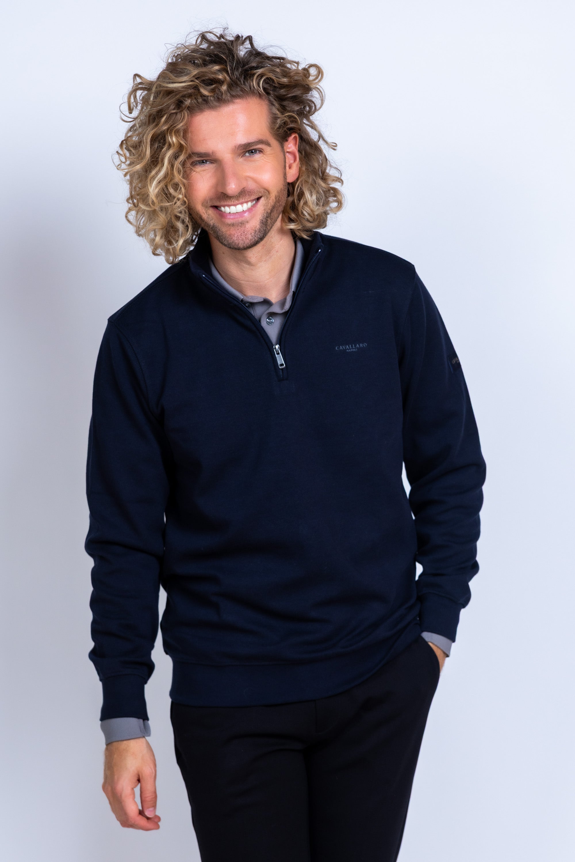 Sweater met halve rits - Marine