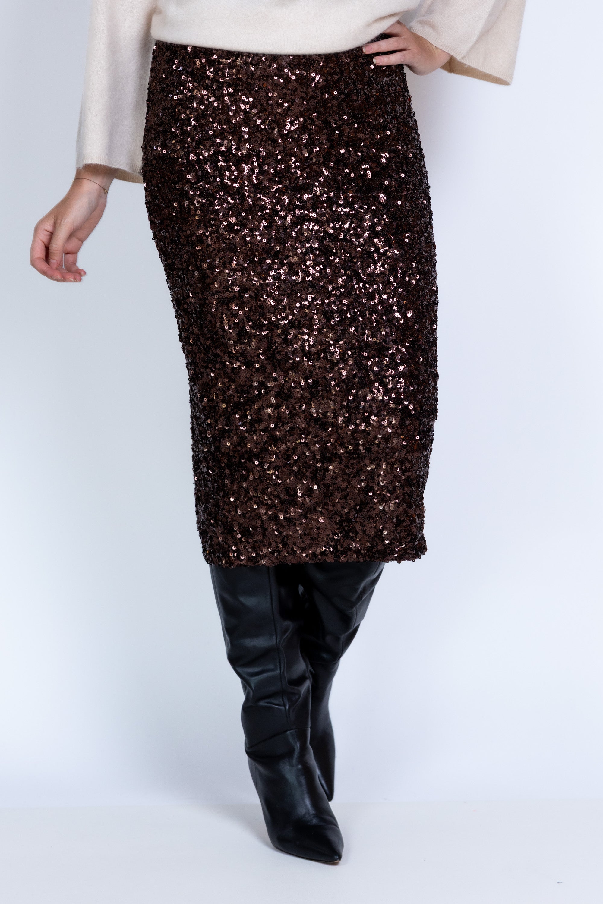 Rok met pailletten - Bruin