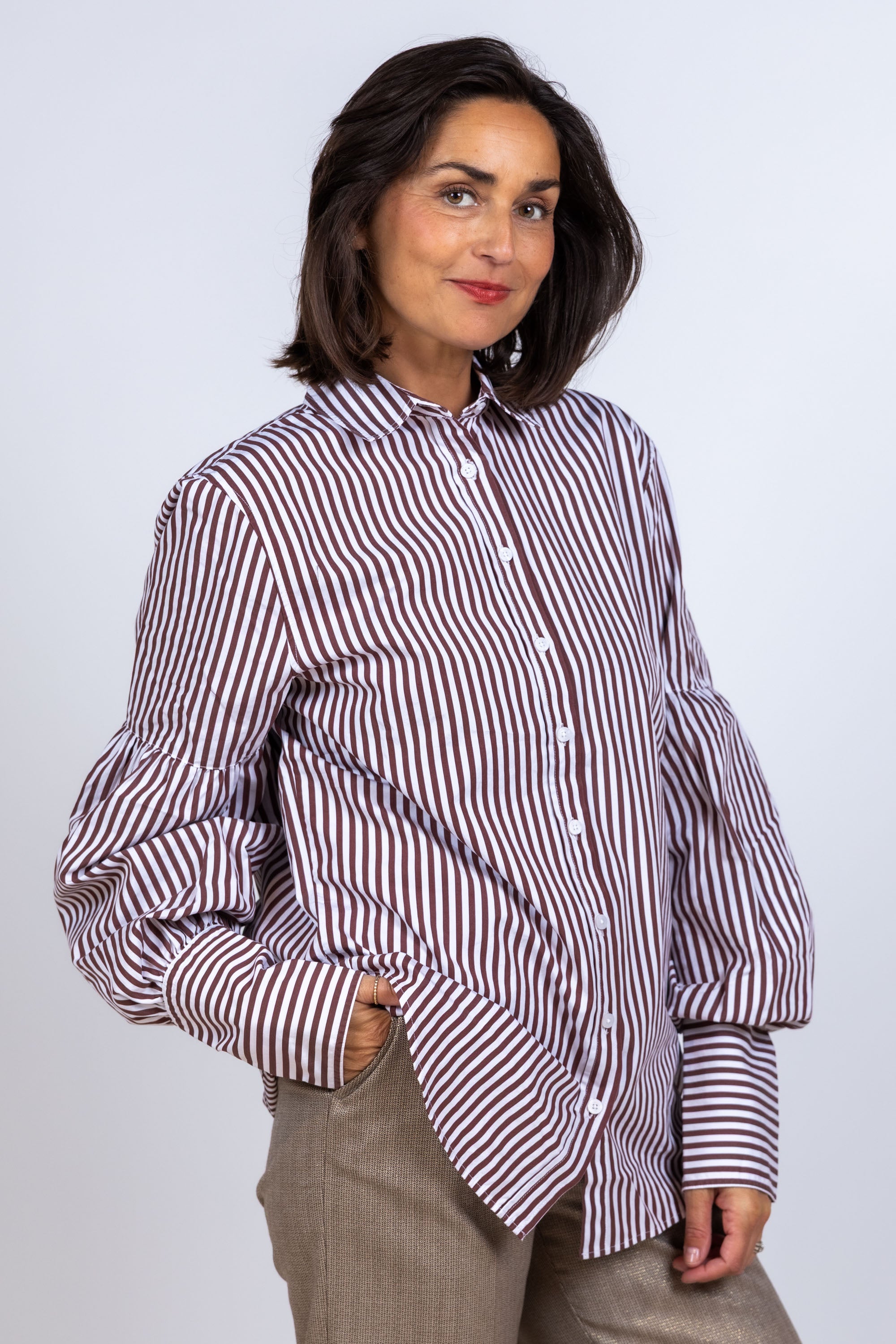Blouse met strepen - Bruin