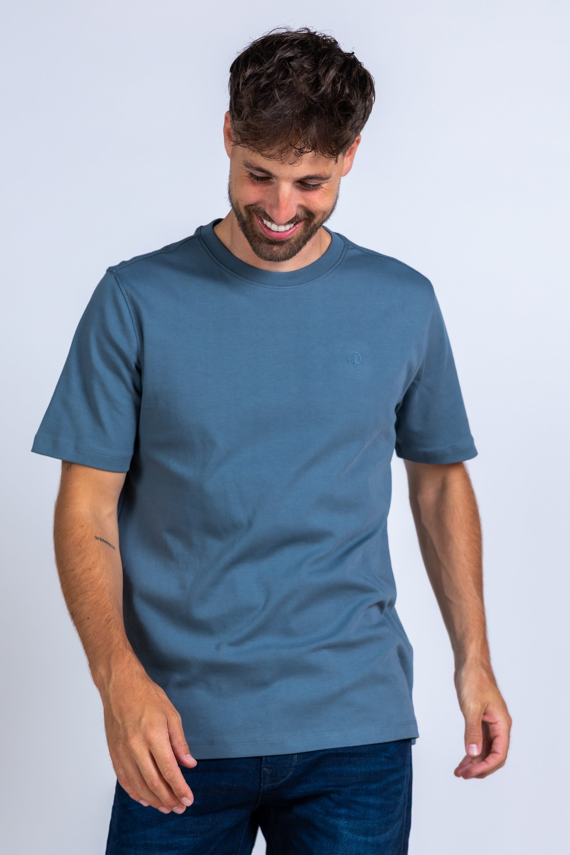 T-shirt met ronde hals - Blauw/grijs