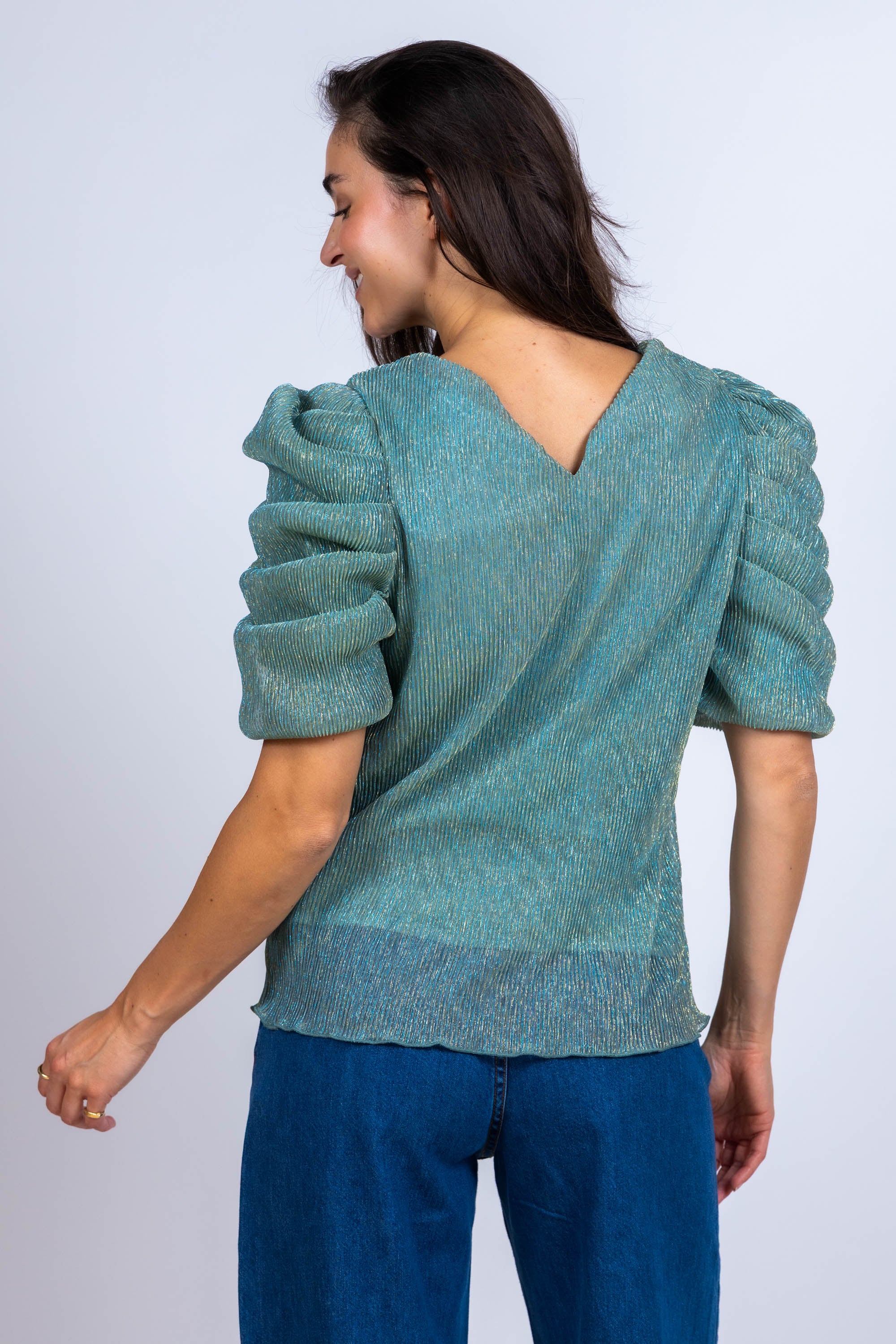 Top met pofmouwen - Mint