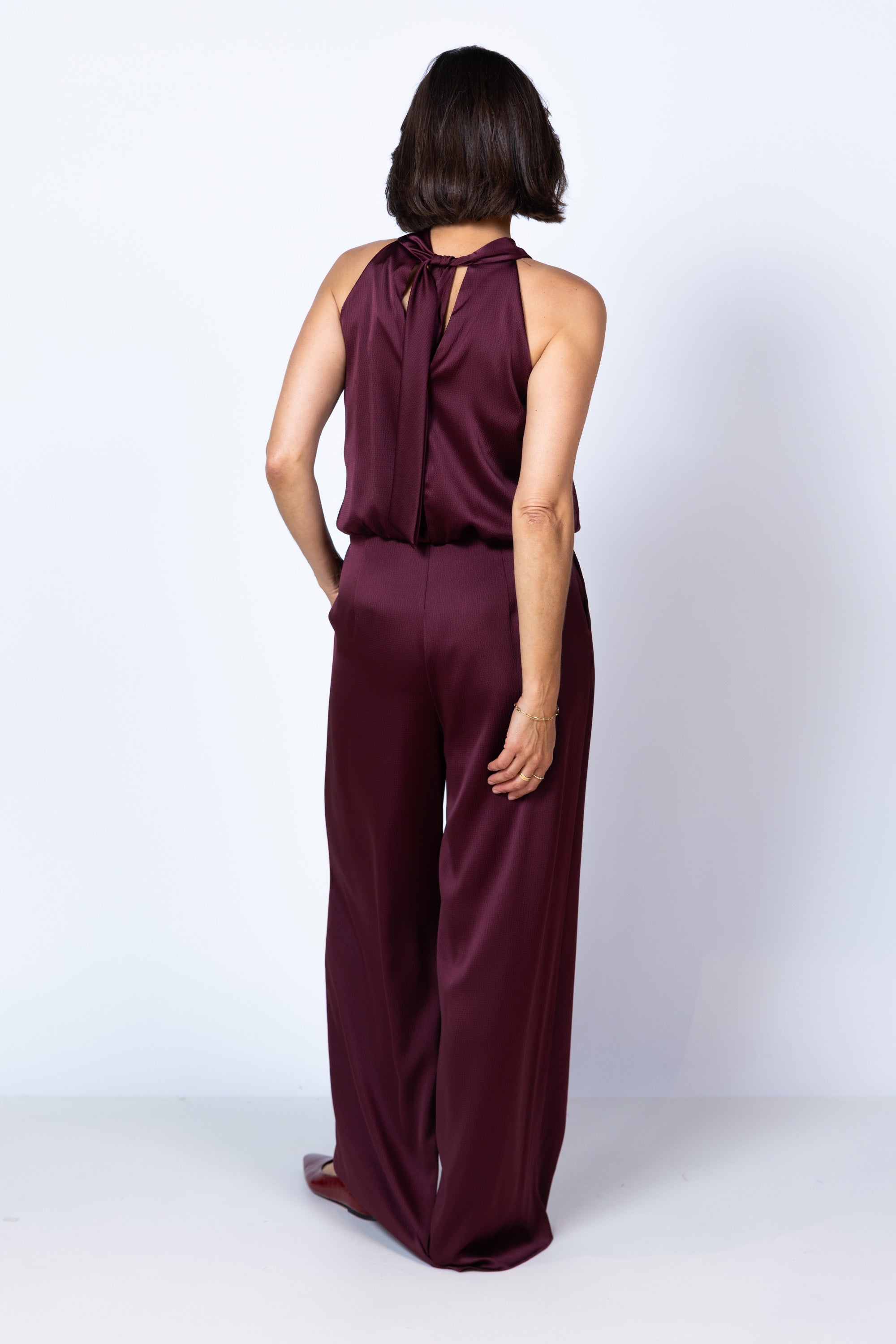 Top met halterhals - Donkerbordeaux