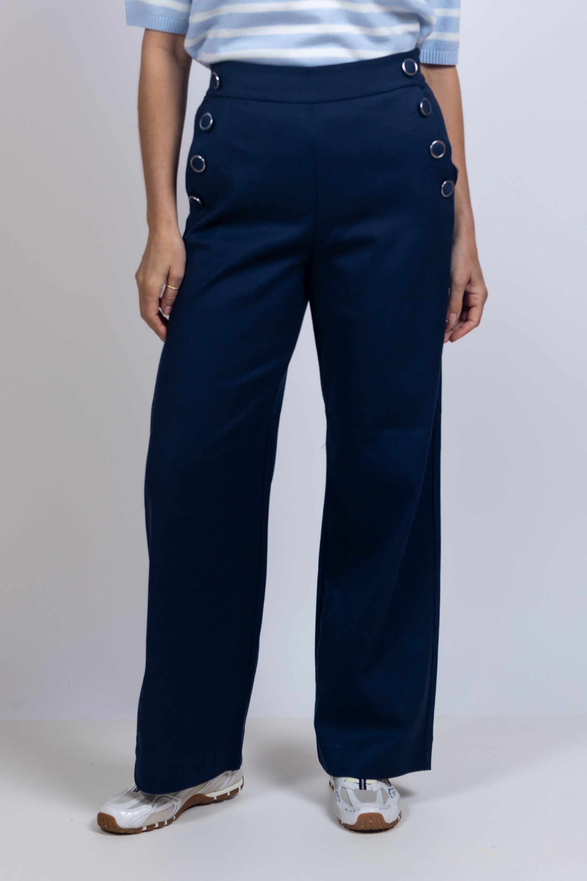 Wijde broek met knopen - Marine