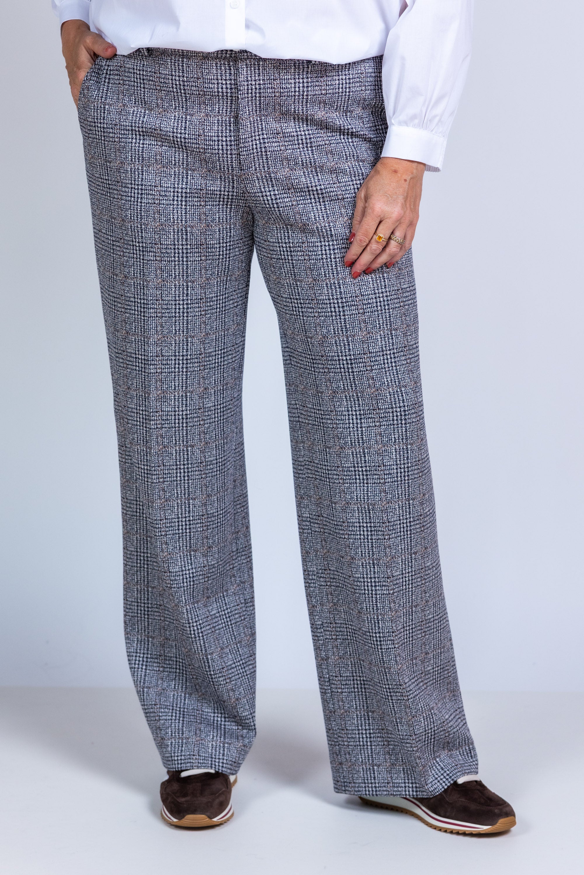 Wijde pantalon met dessin - Middengrijs