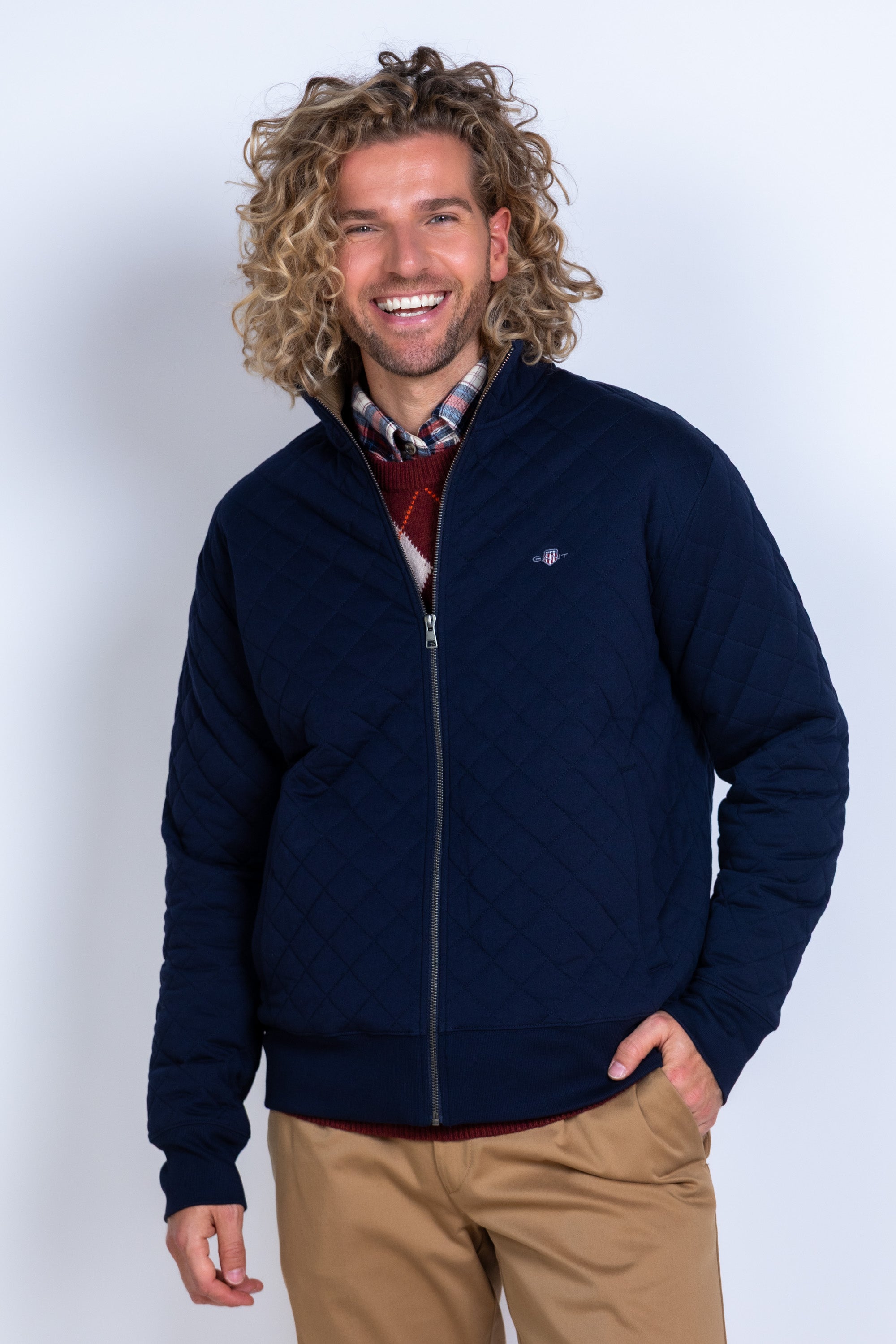Vest met ruitpatroon - Marine