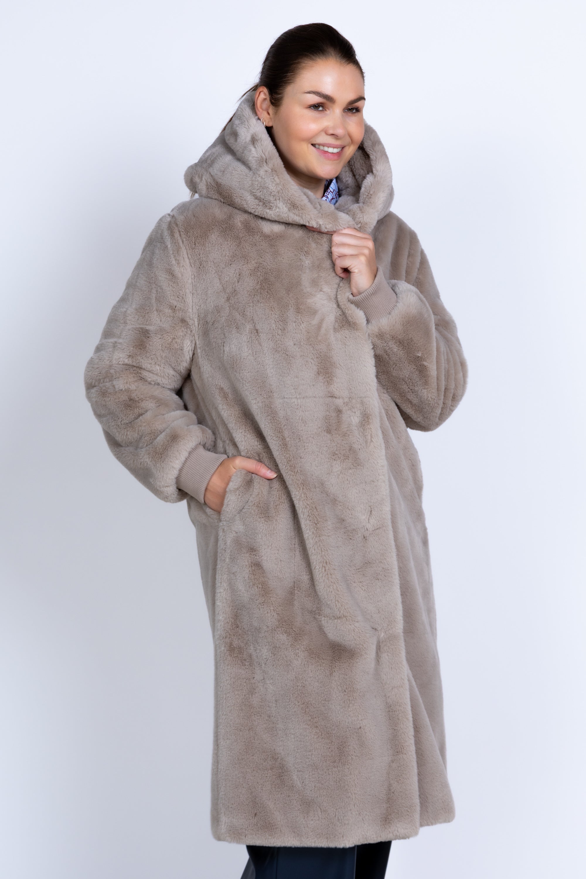 Wollen jas met capuchon - Licht taupe