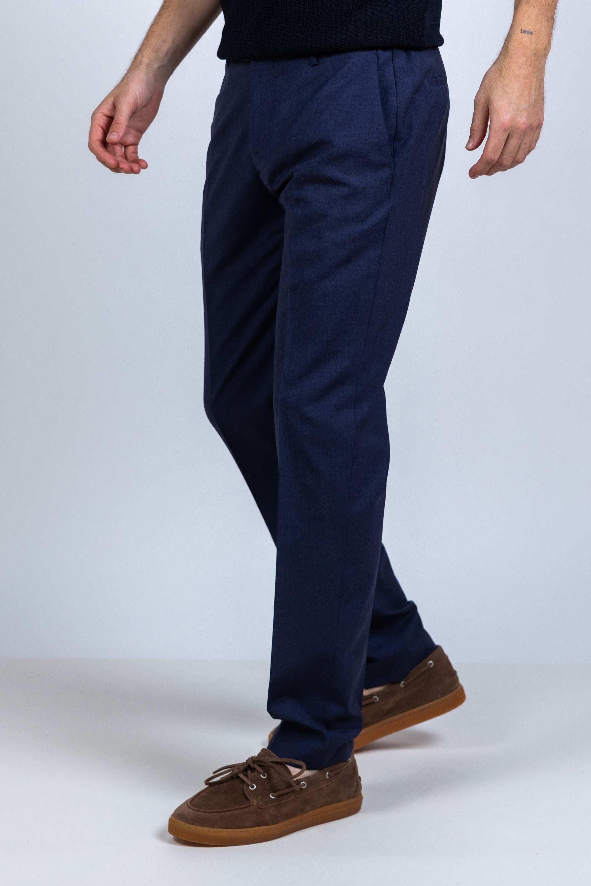 Pantalon met plooien - Marine