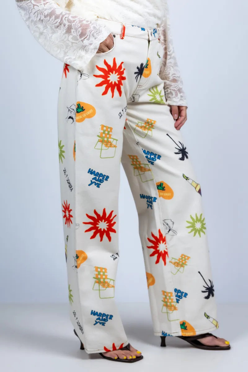 HARPER & YVE HARPER & YVE HS6C106 Broek met print - Ecru