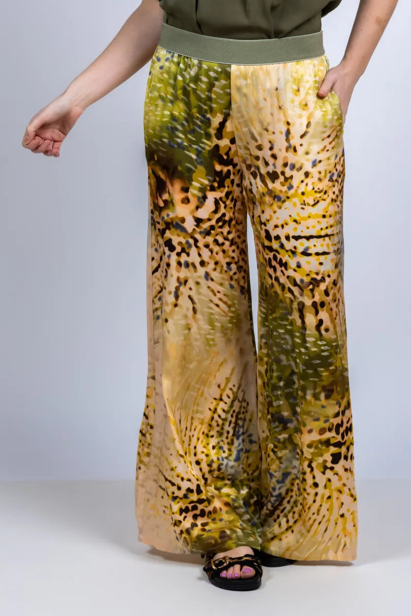 CAROLINE BISS CAROLINE BISS 1545 Wijde broek met print - Olijfgroen