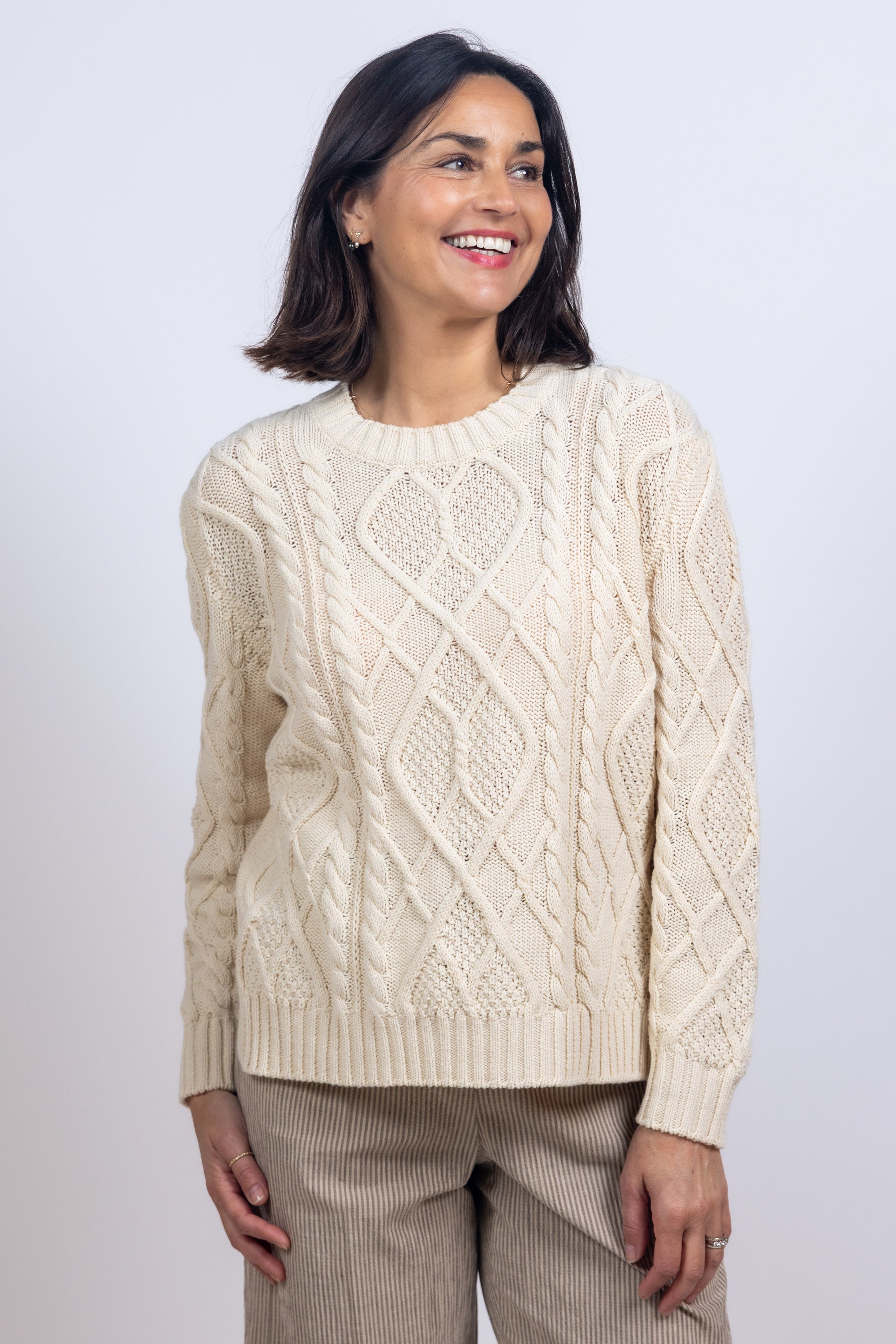 Trui met kabelpatroon - Ecru