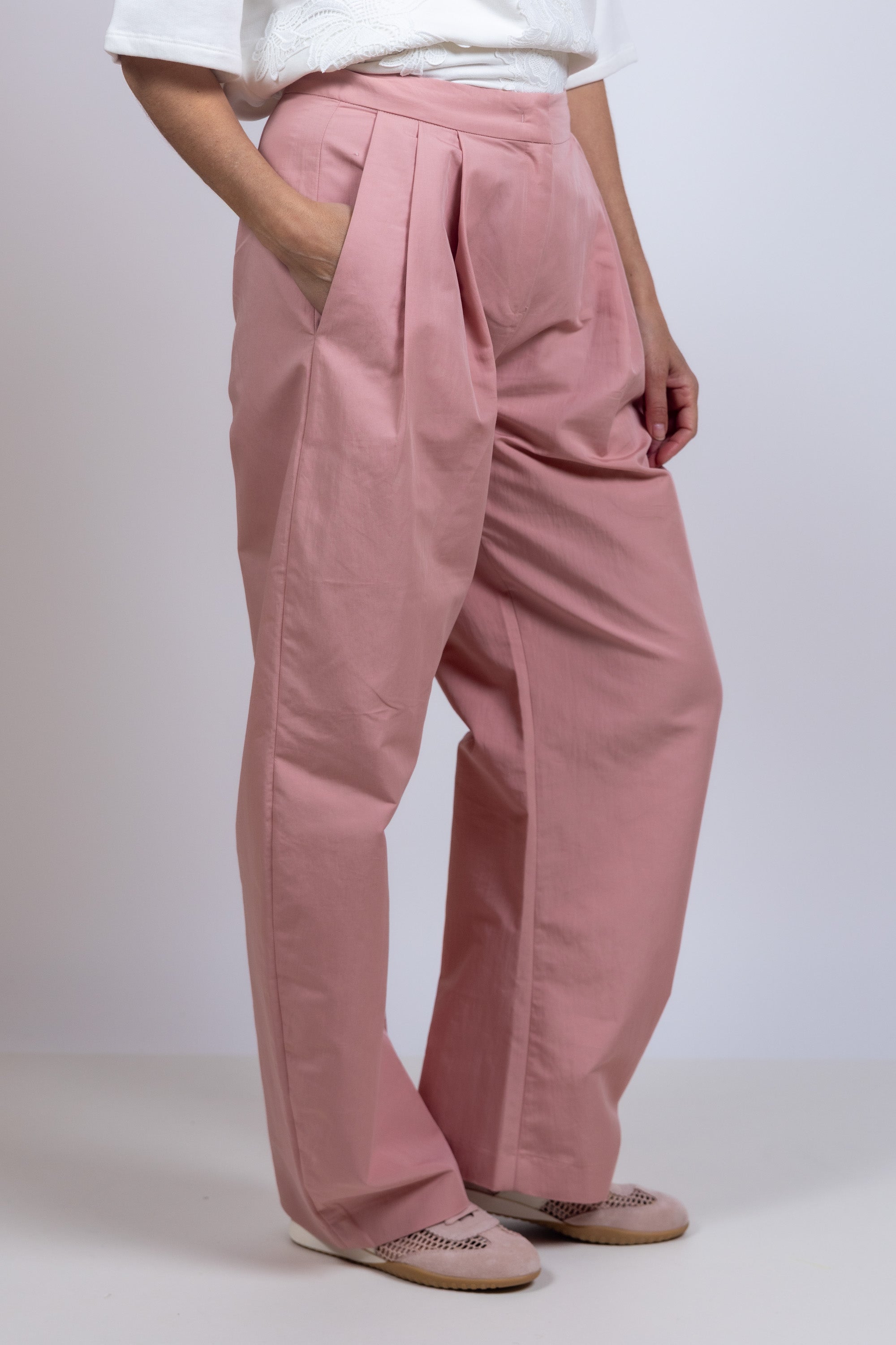 Wijde pantalon balloon fit - Oudroze