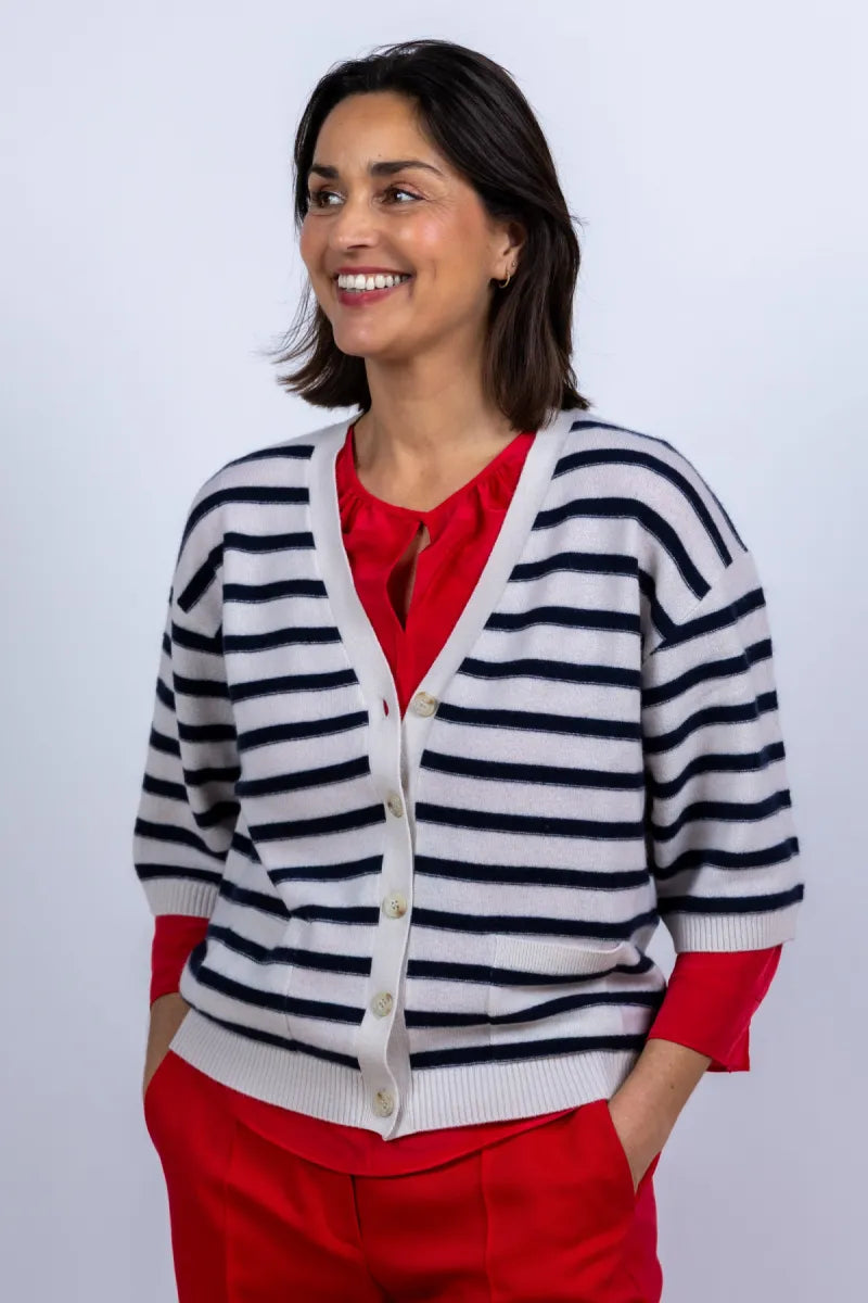 LUISA CERANO LUISA CERANO 438161-5871 Vest met strepen - Ecru