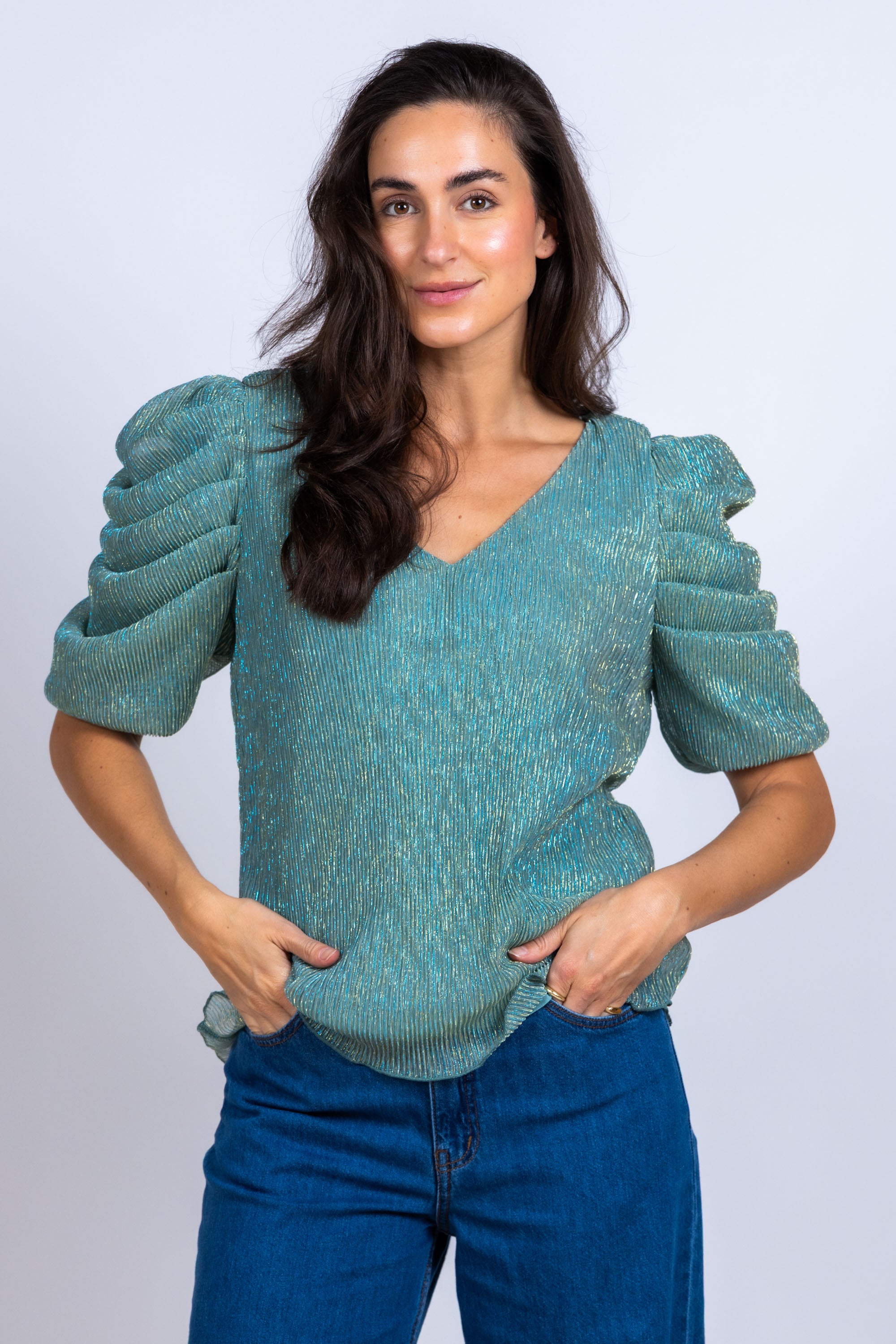 Top met pofmouwen - Mint