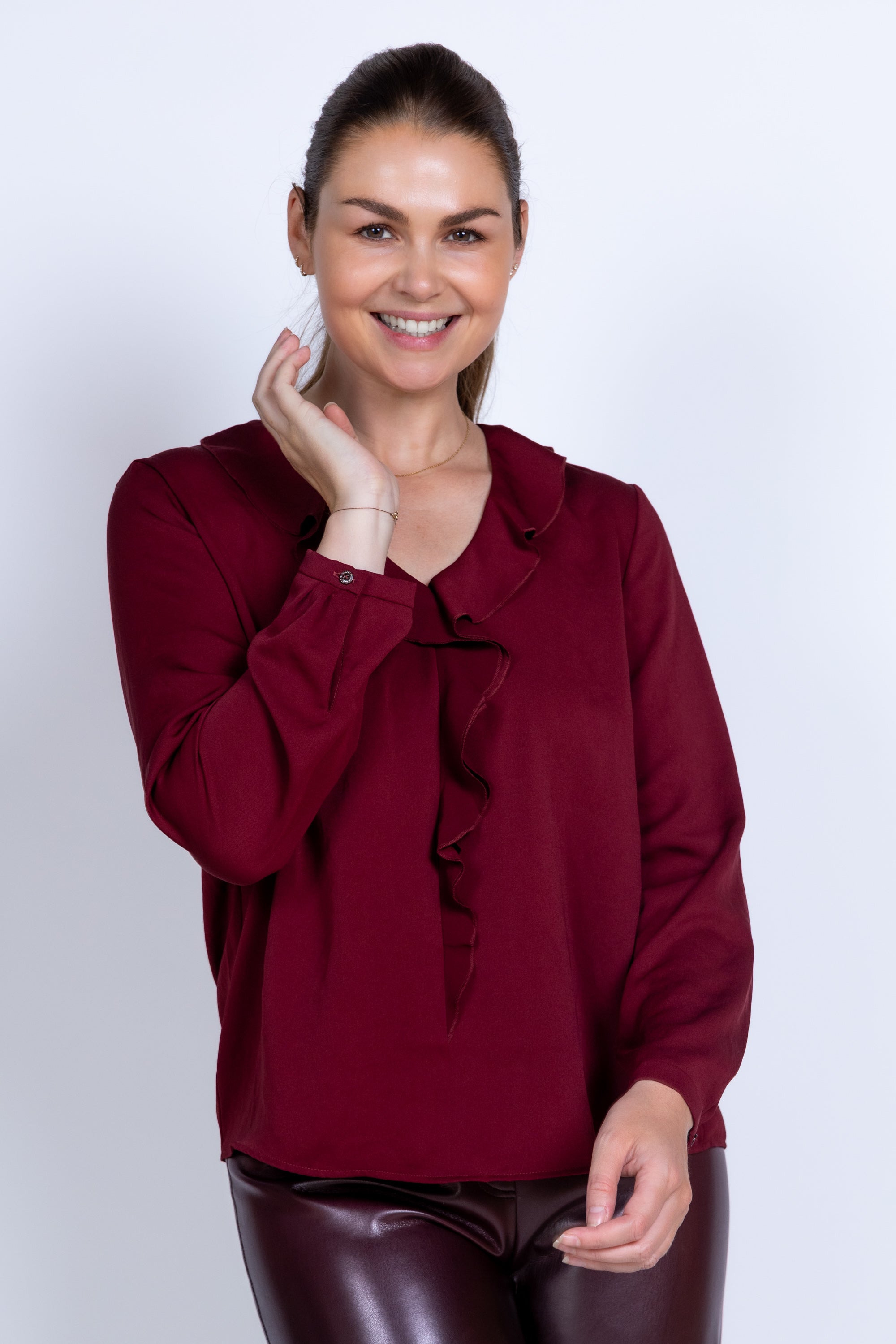 Blouse met ruches - Donkerbordeaux