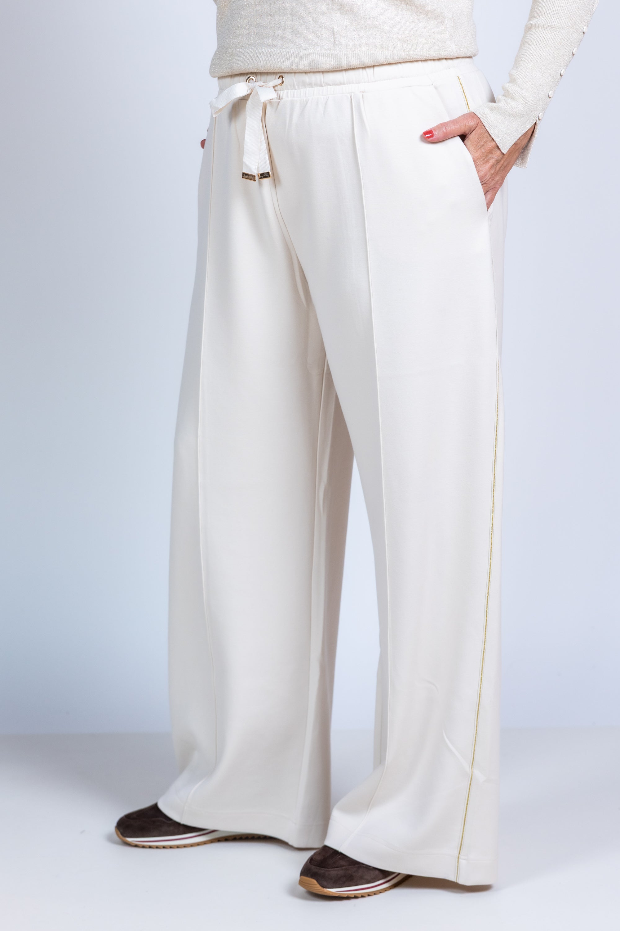 Wijde broek met koordje - Beige