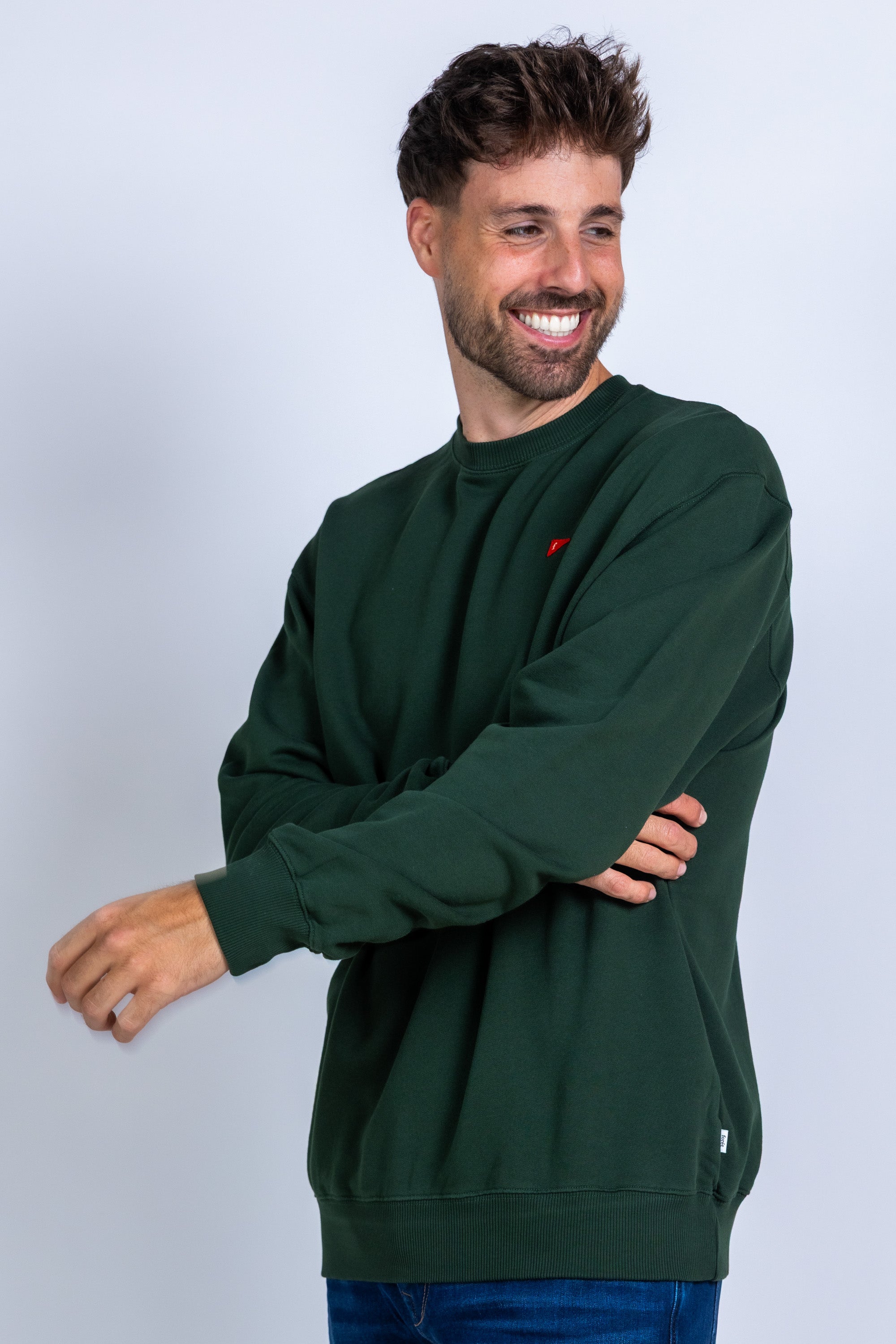 Sweater met borduursel - Flessegroen