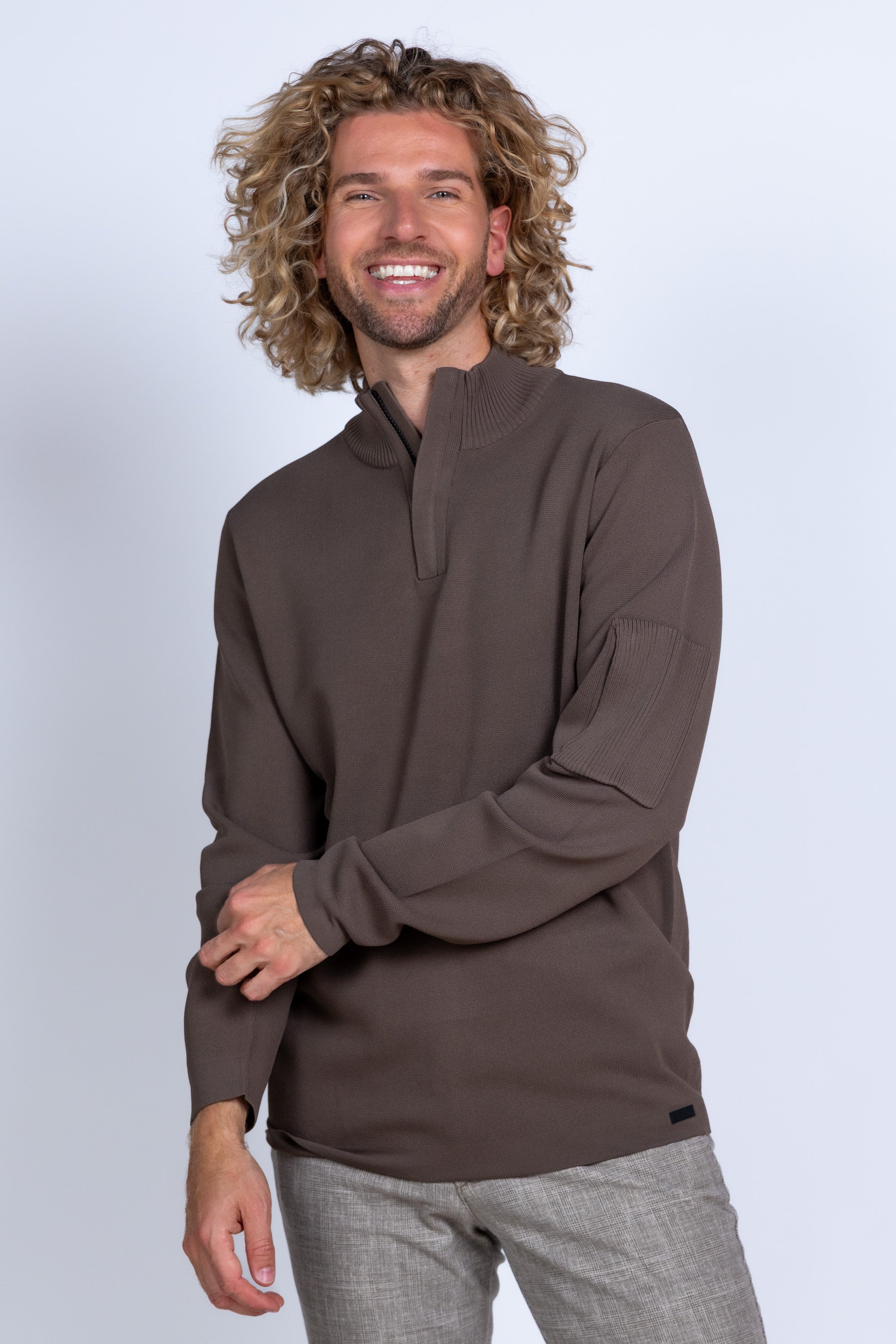 Trui met opstaande kraag - Taupe