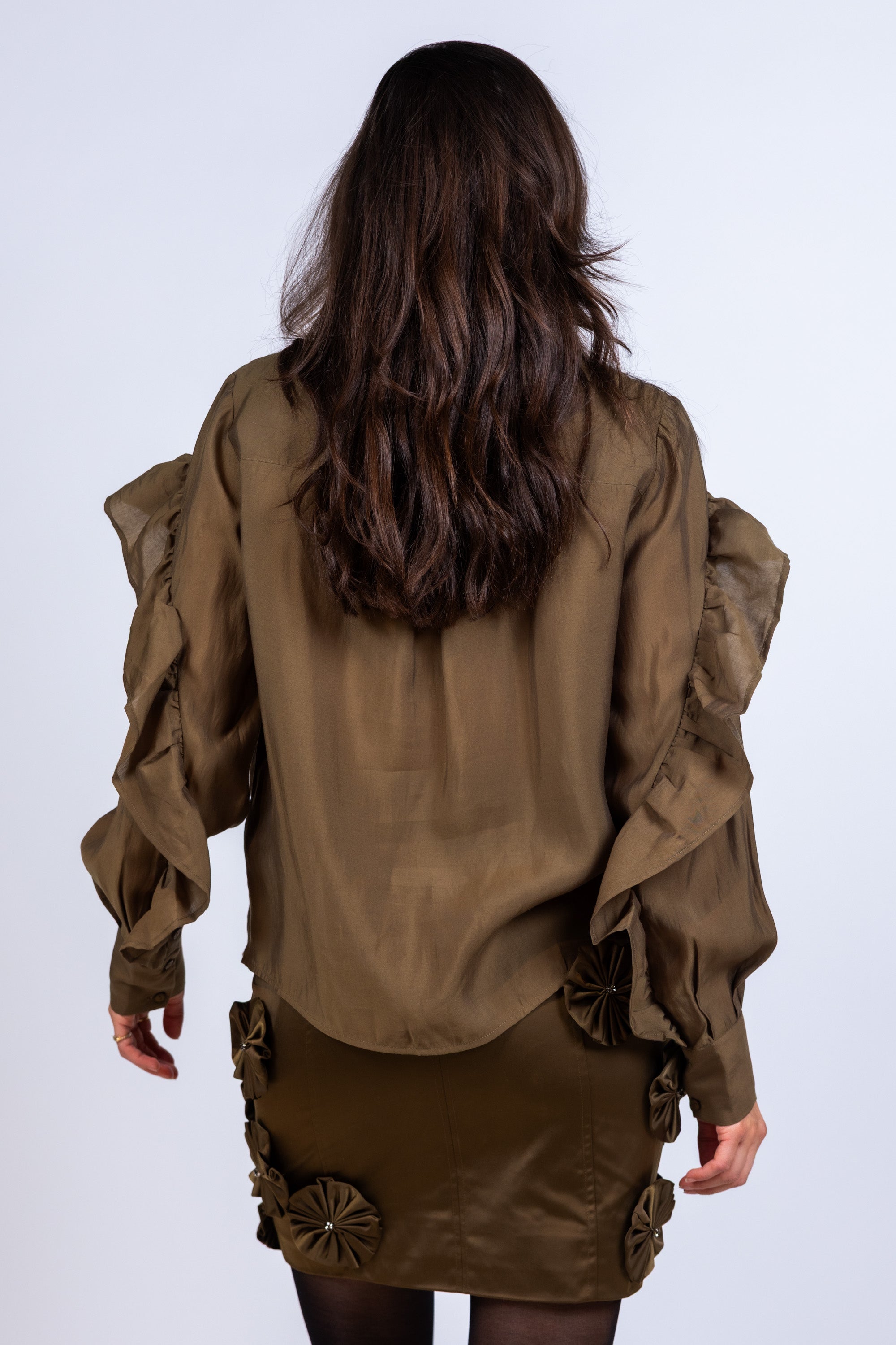 Blouse met ruches - Olijfgroen