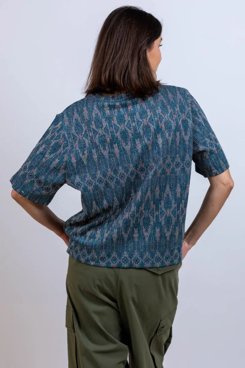 MOMONI MOMONI IORA MO23 T-shirt met patroon - Petrol