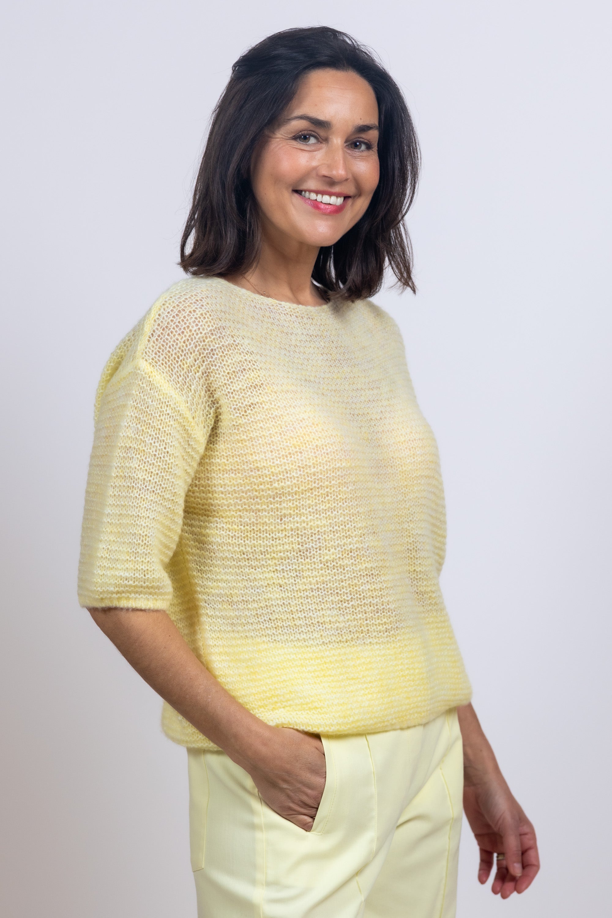 Trui met korte mouwen - Citroengeel