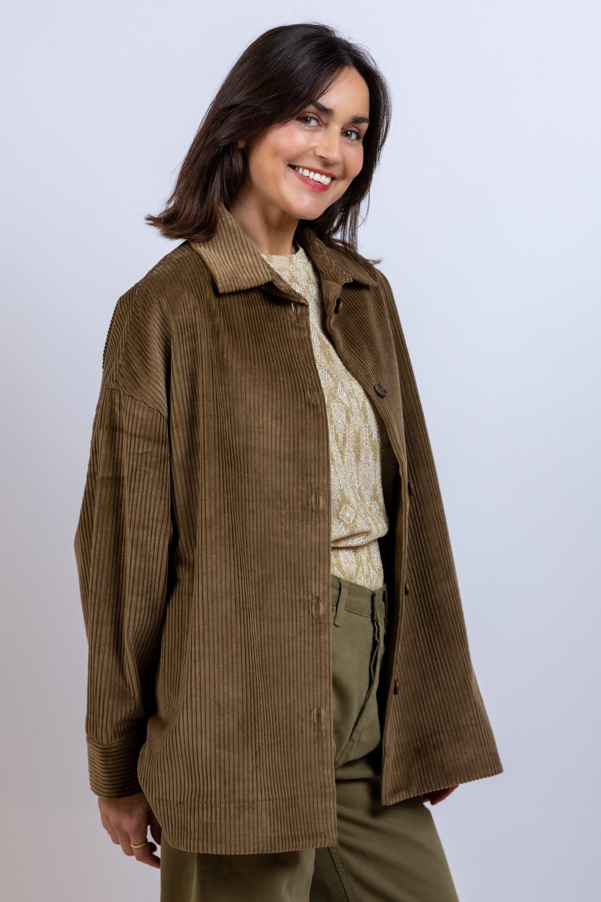 Shirt met ribstructuur - Khaki